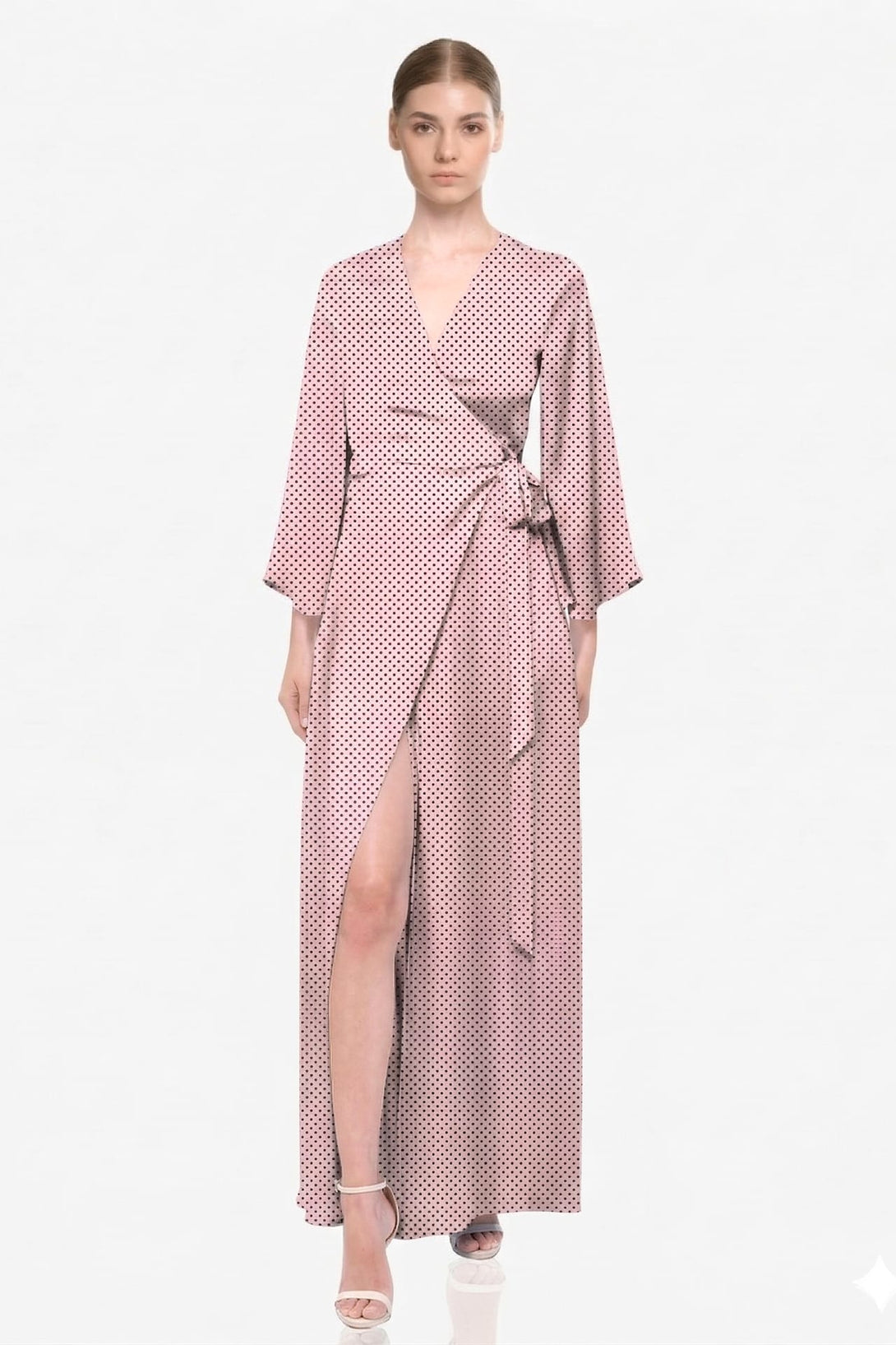 pink polka dot bridesmaid dresses Celena Maxi Dress Pink / Brown Polka