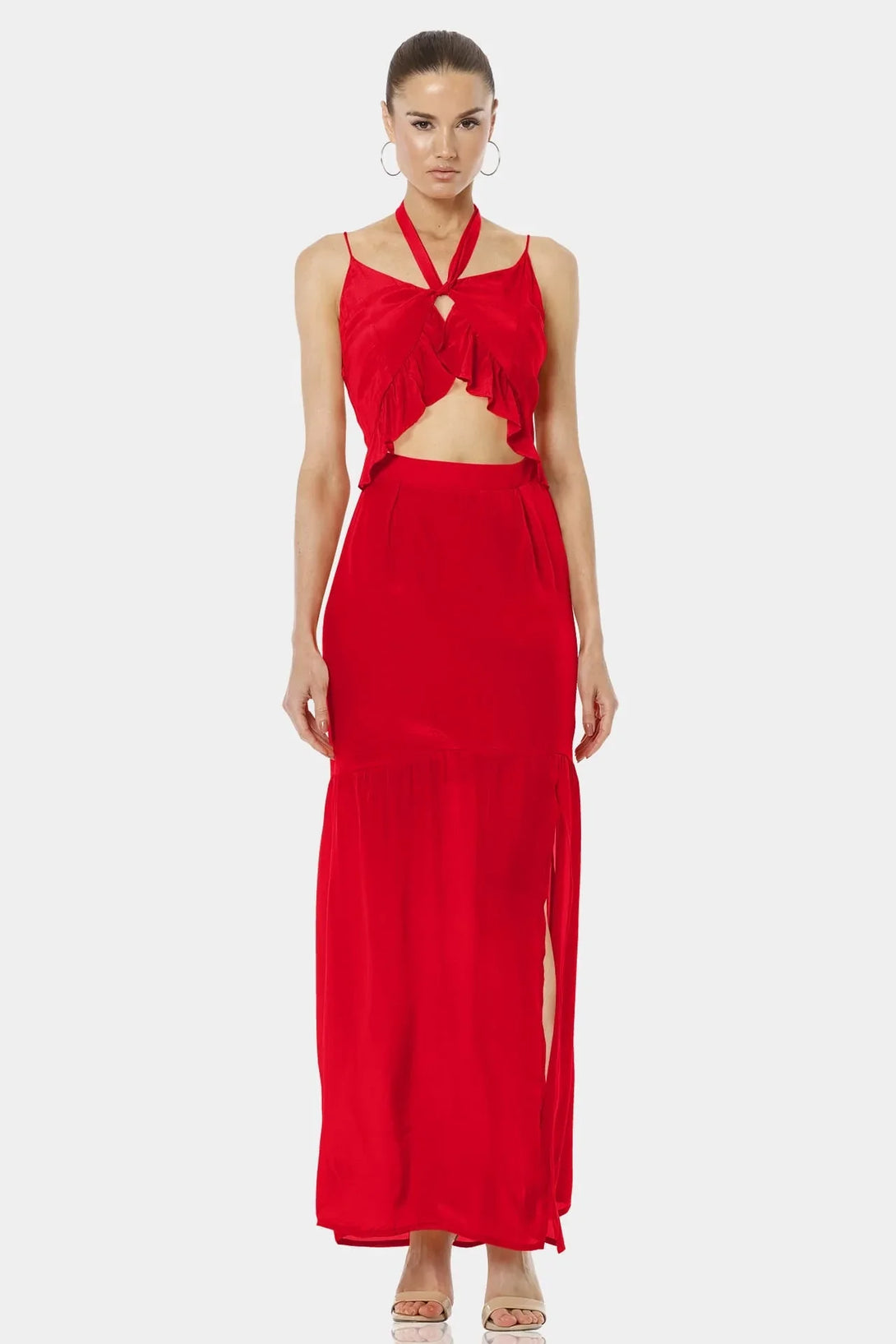 Cut Out Dress Red | Long Dress with Slit