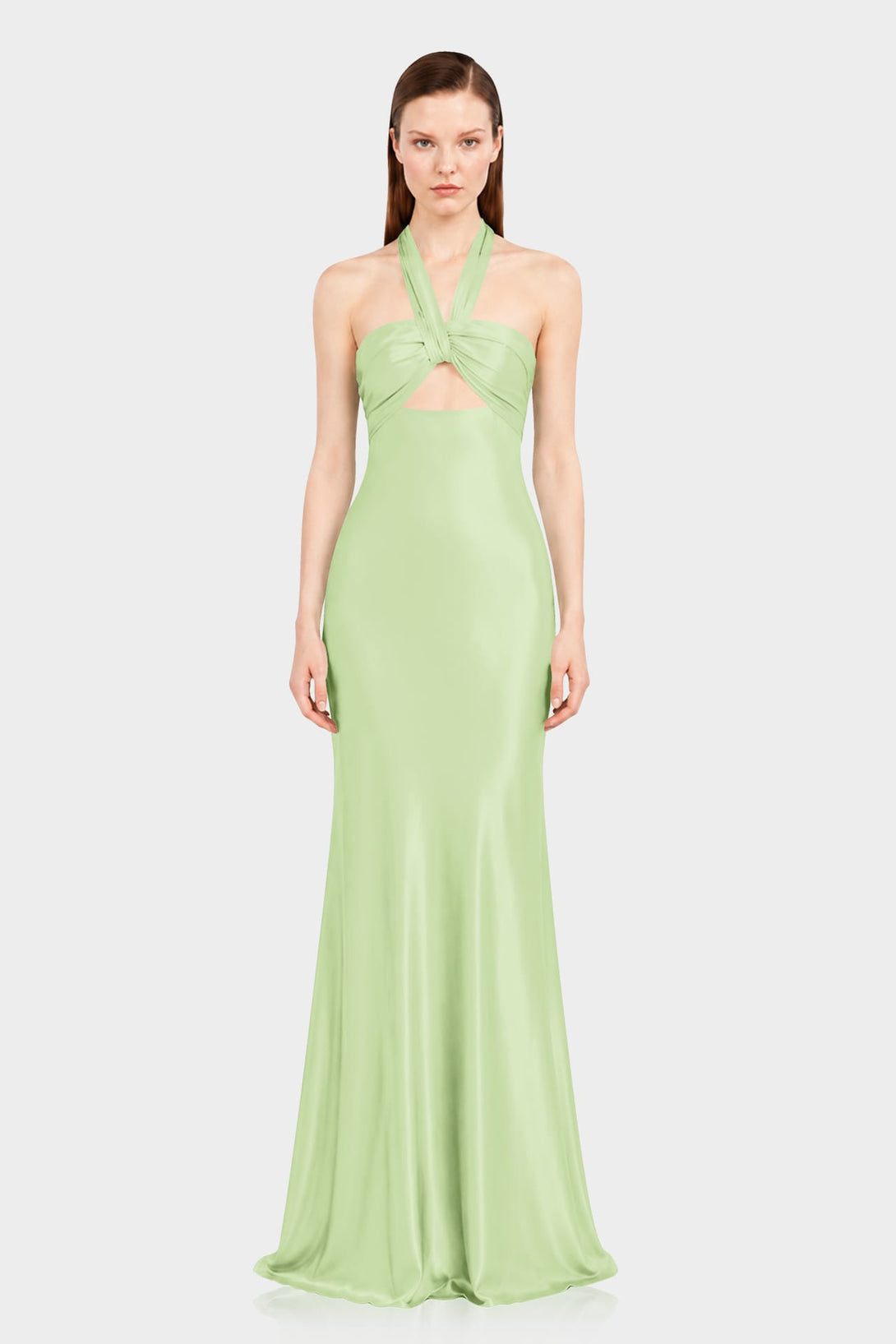 Light Sage Satin Halter Maxi Dress