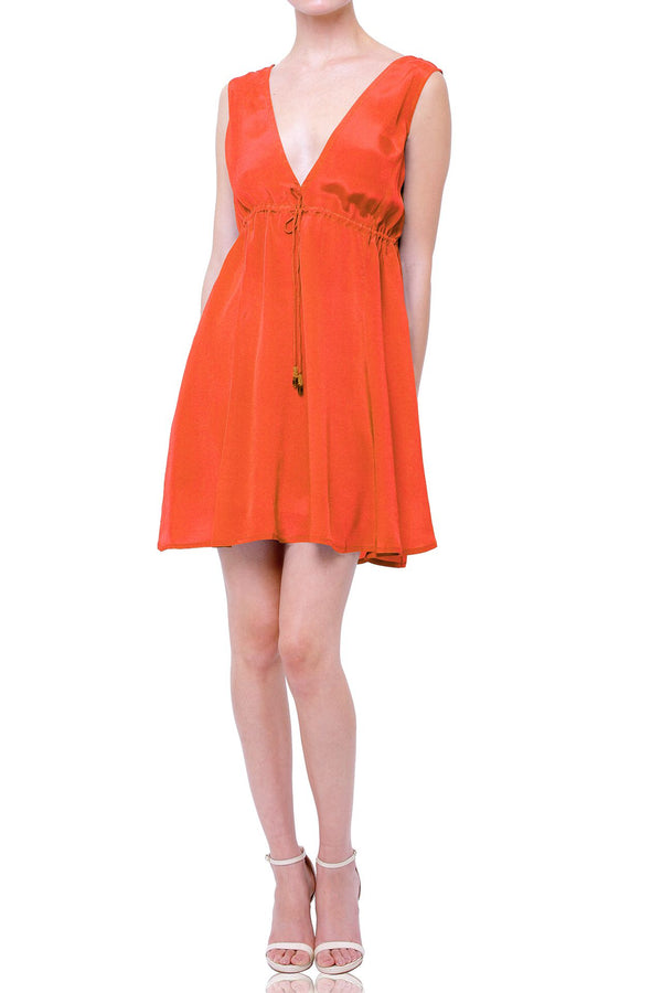  burnt orange short dress, Shahida Parides, sleeveless short dress, short frock for women party wear,