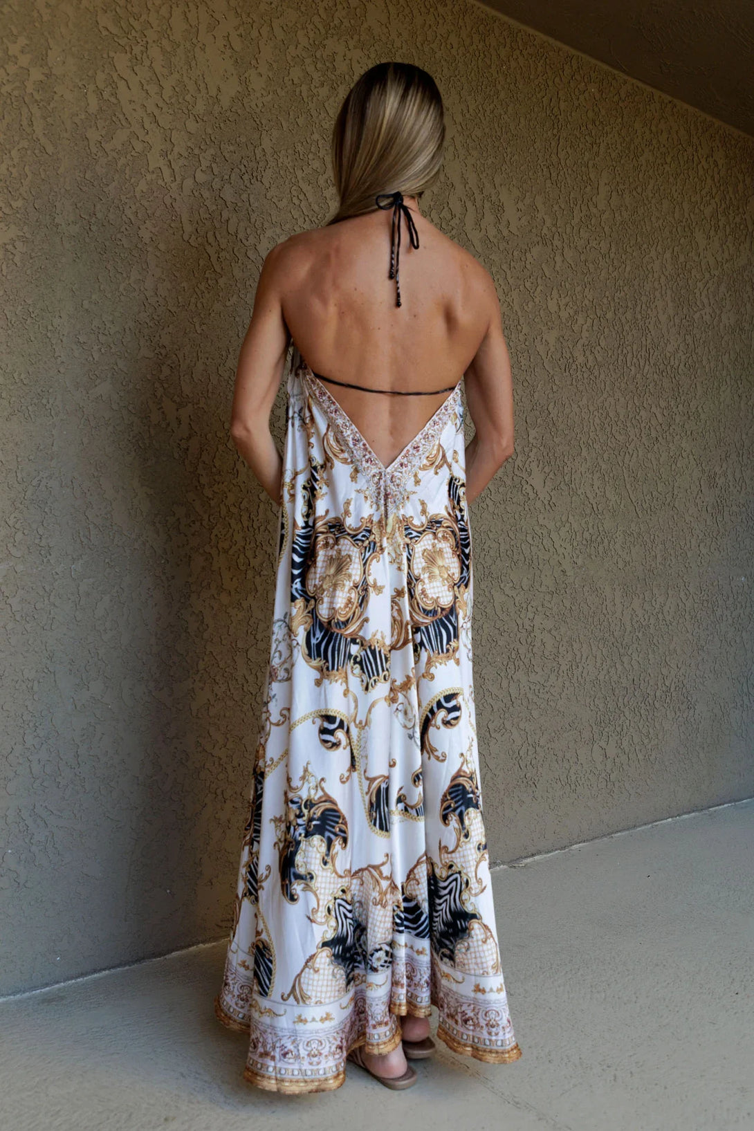 chain print maxi dress Designer Backless Maxi Dress | Long Formal Dresses