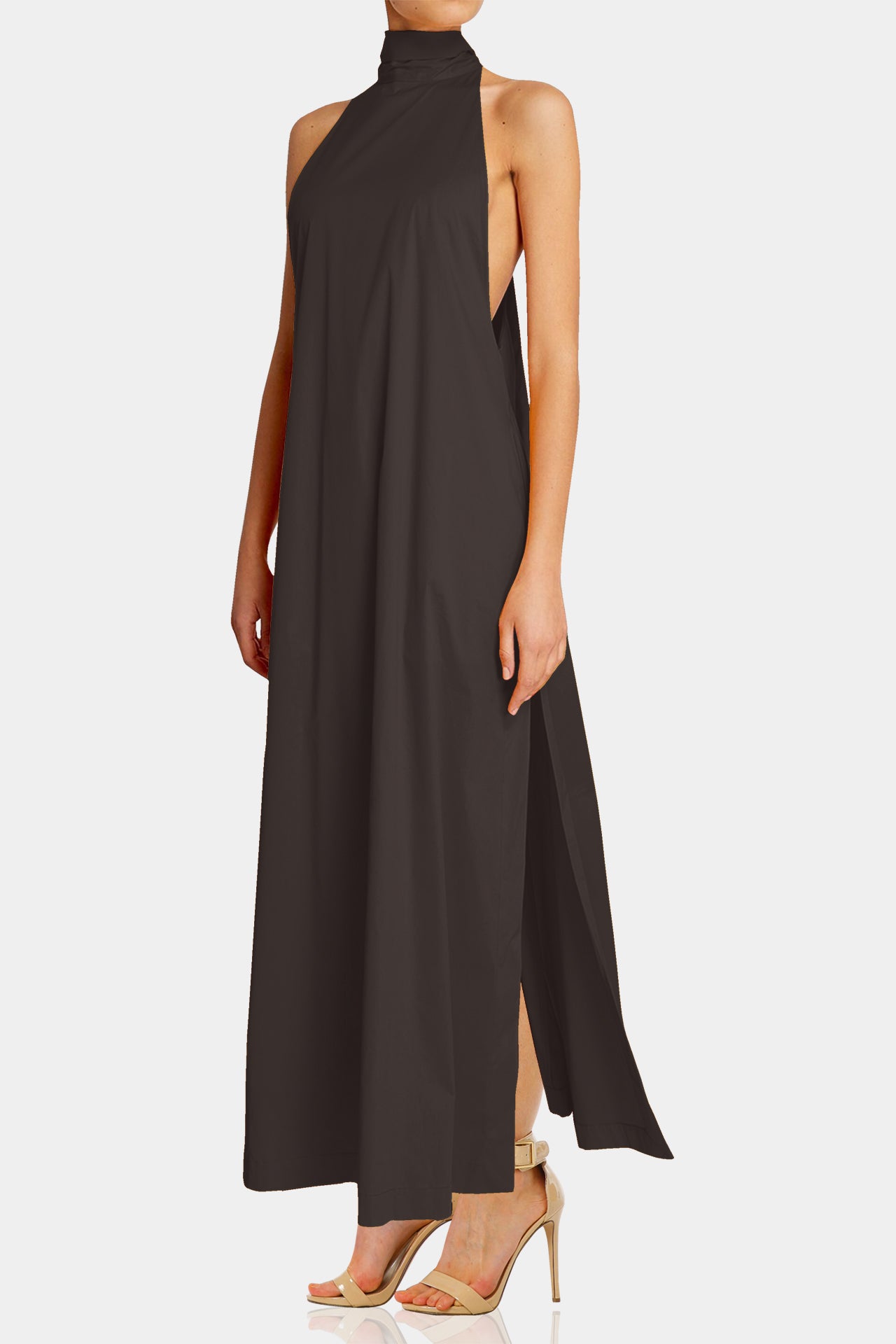 High Neck Maxi Dress in Chocolate Brown – Maxi Dress for Women