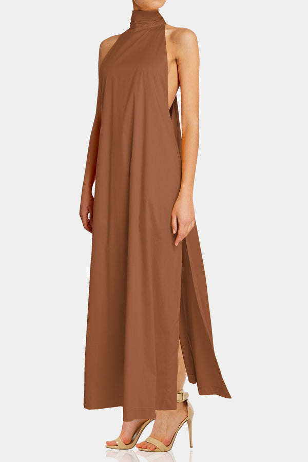Brown High Neck Maxi Dress for Women