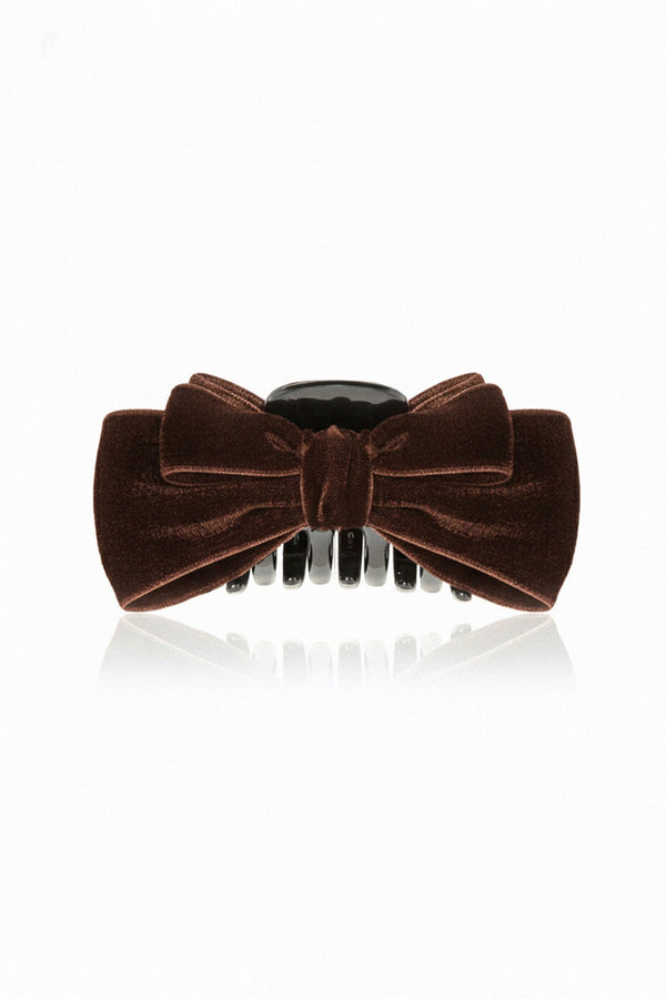 brown velvet bow, hair claw clip, Shahida, hair accessory, stylish hair clip, elegant hair clip, fashion accessory, velvet bow, trendy hair accessory, hair styling clip