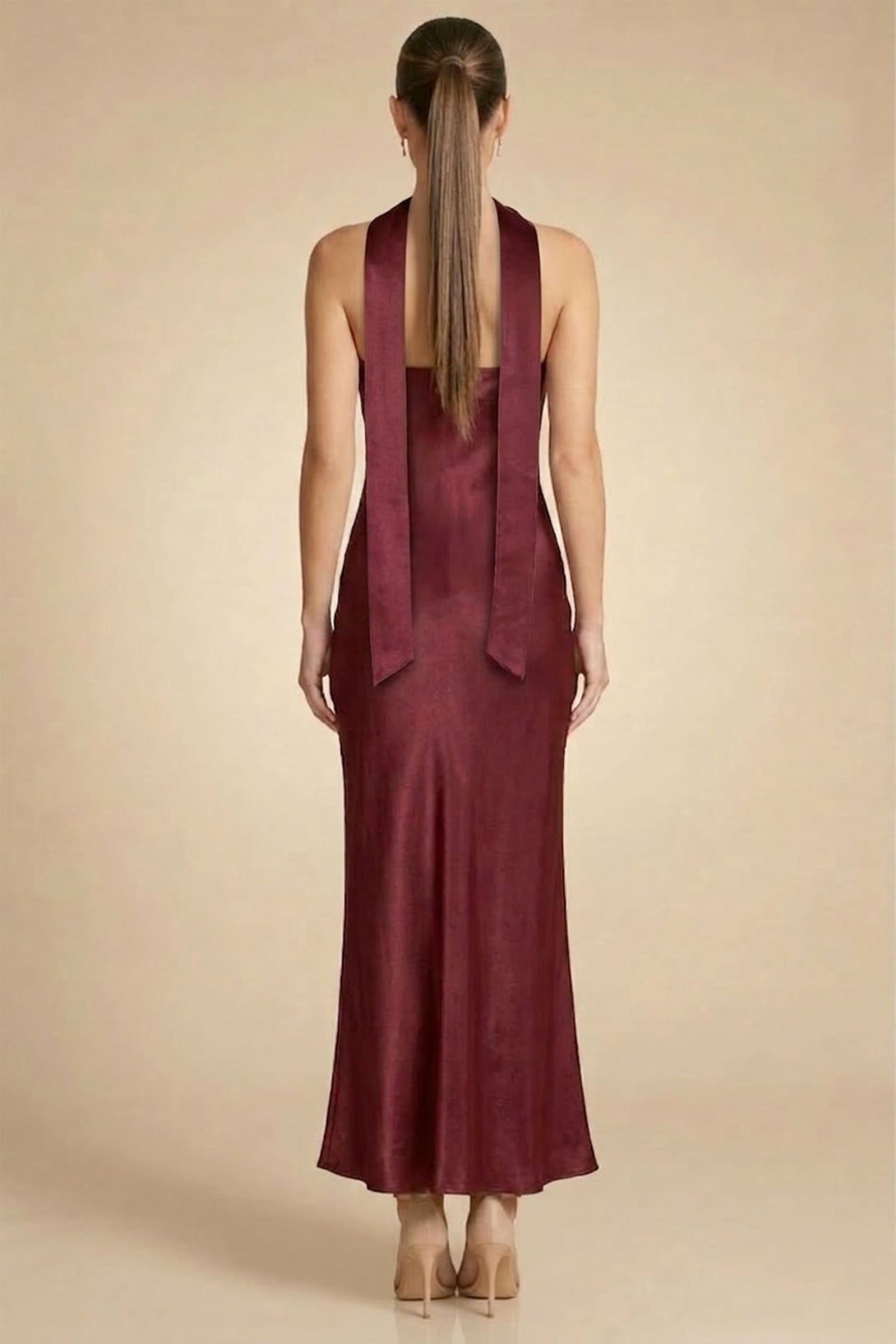 Burgundy Strapless Satin Midi Dress for Events – Shahida Parides
