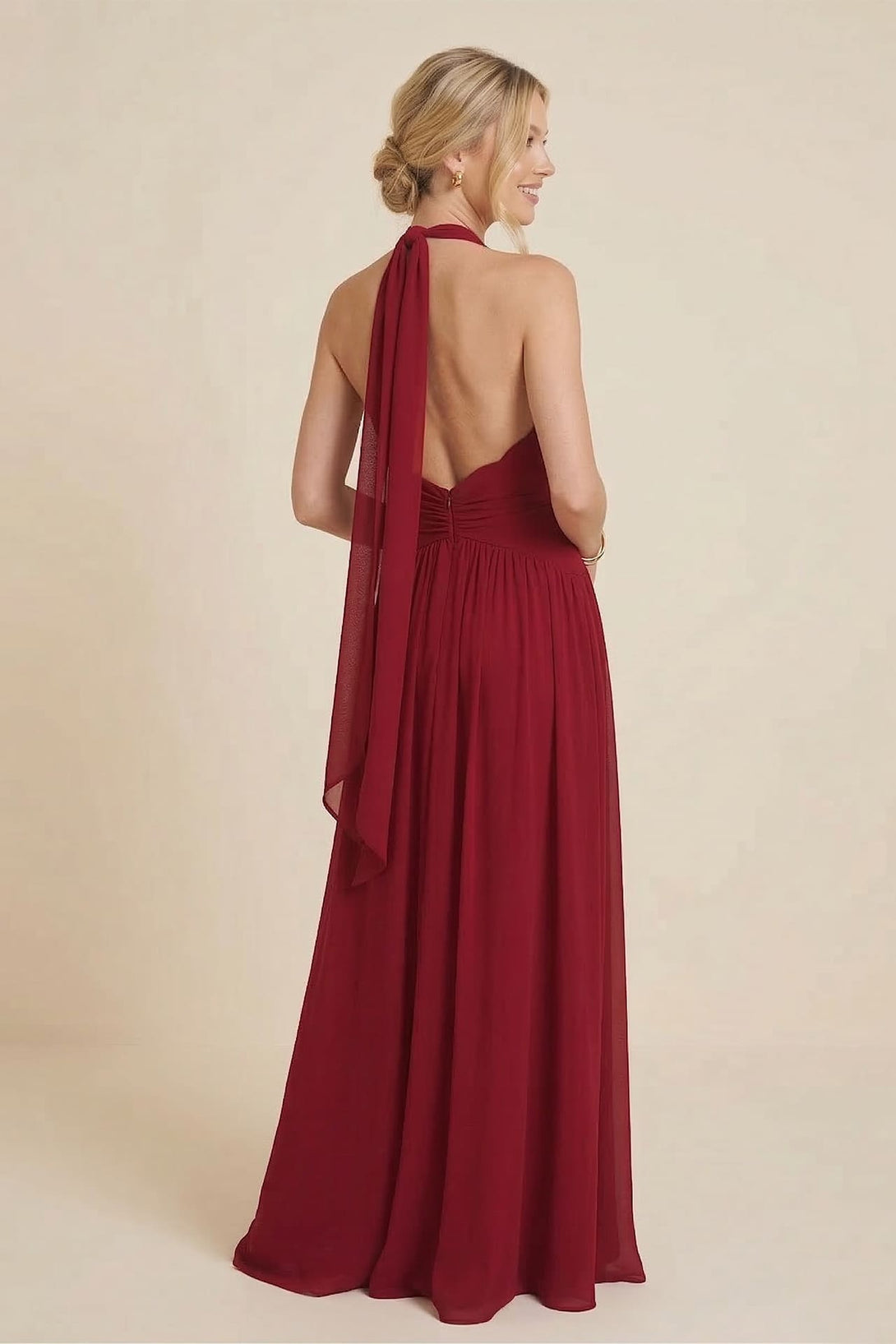 burgundy halter bridesmaid dress Burgundy Bridesmaid Dresses,Halter Bridesmaid Dress,Chiffon Bridesmaid Dress with Train,BD00201, US20W / Burgundy main image 1
