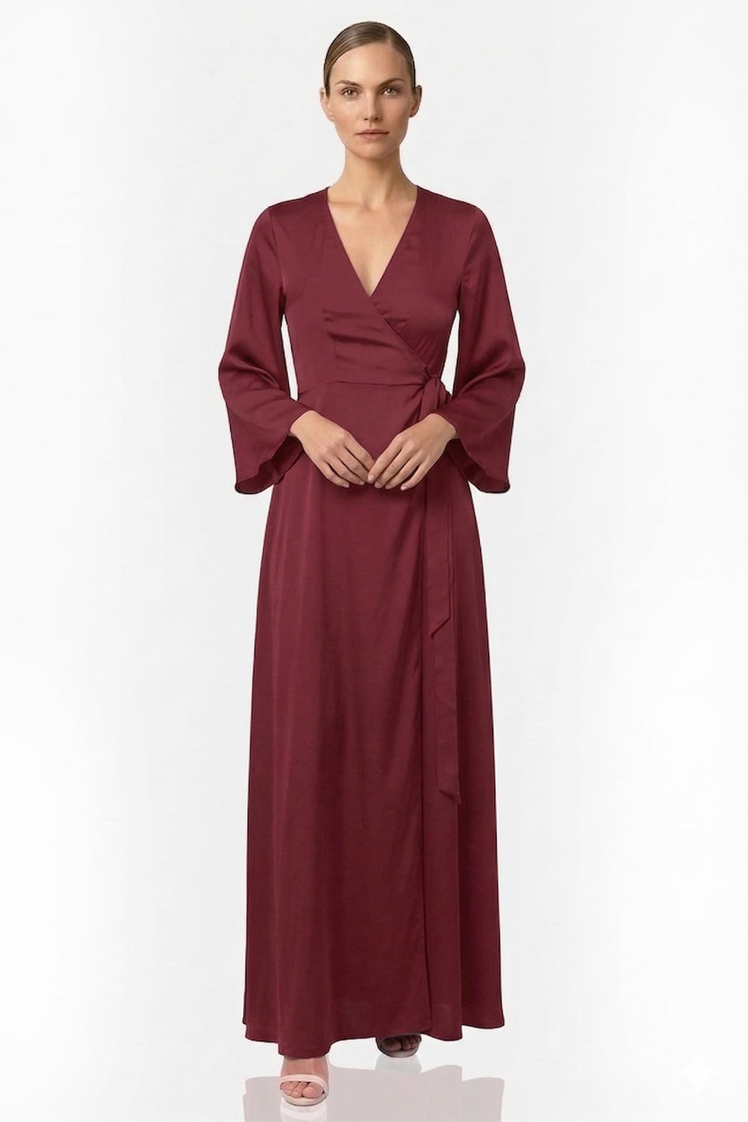 burgundy satin wrap dress Coast Women's Plus Satin Pleat Front Midi Wrap Dress in Rose