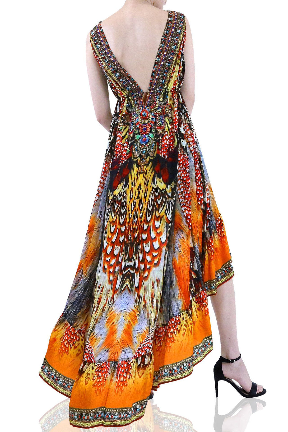  womens orange maxi dress, high low evening dresses, backless maxi dress, Shahida Parides, maxi dresses for women,