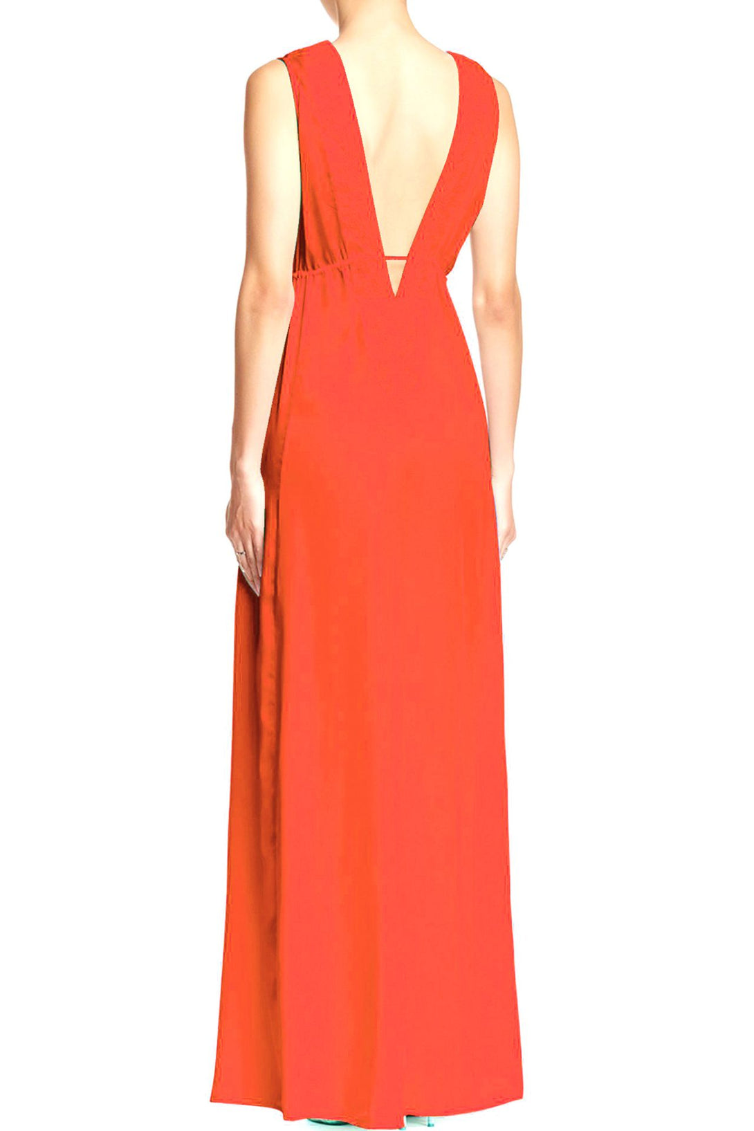  long formal orange dress, long summer dresses for women, plunge neck cocktail dress,