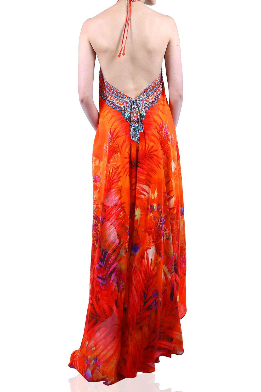  long dress orange, formal dresses for women, Shahida Parides, plunging neckline cocktail dress,