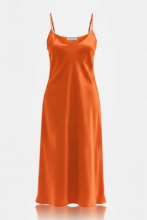 S Burnt Orange Bias Cut Satin Summer Dress – Luxury Satin Slip Midi