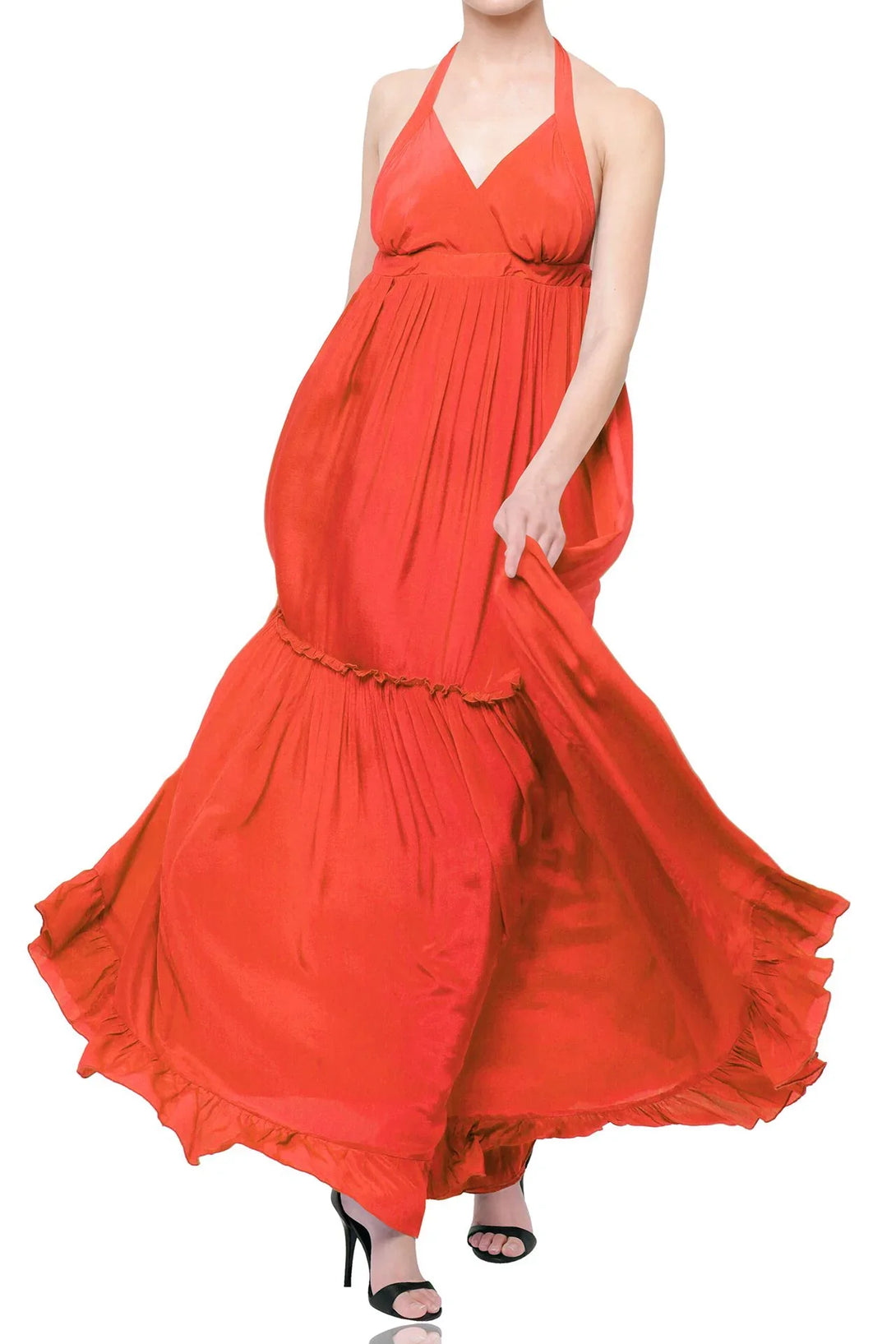 Backless Halter Long Dress In Oxi Fire {Long Ruffle Dress} Long Dress Shahida Parides Backless Halter Long Dress In Oxi Fire {Long Ruffle Dress} Long Dress Shahida Parides