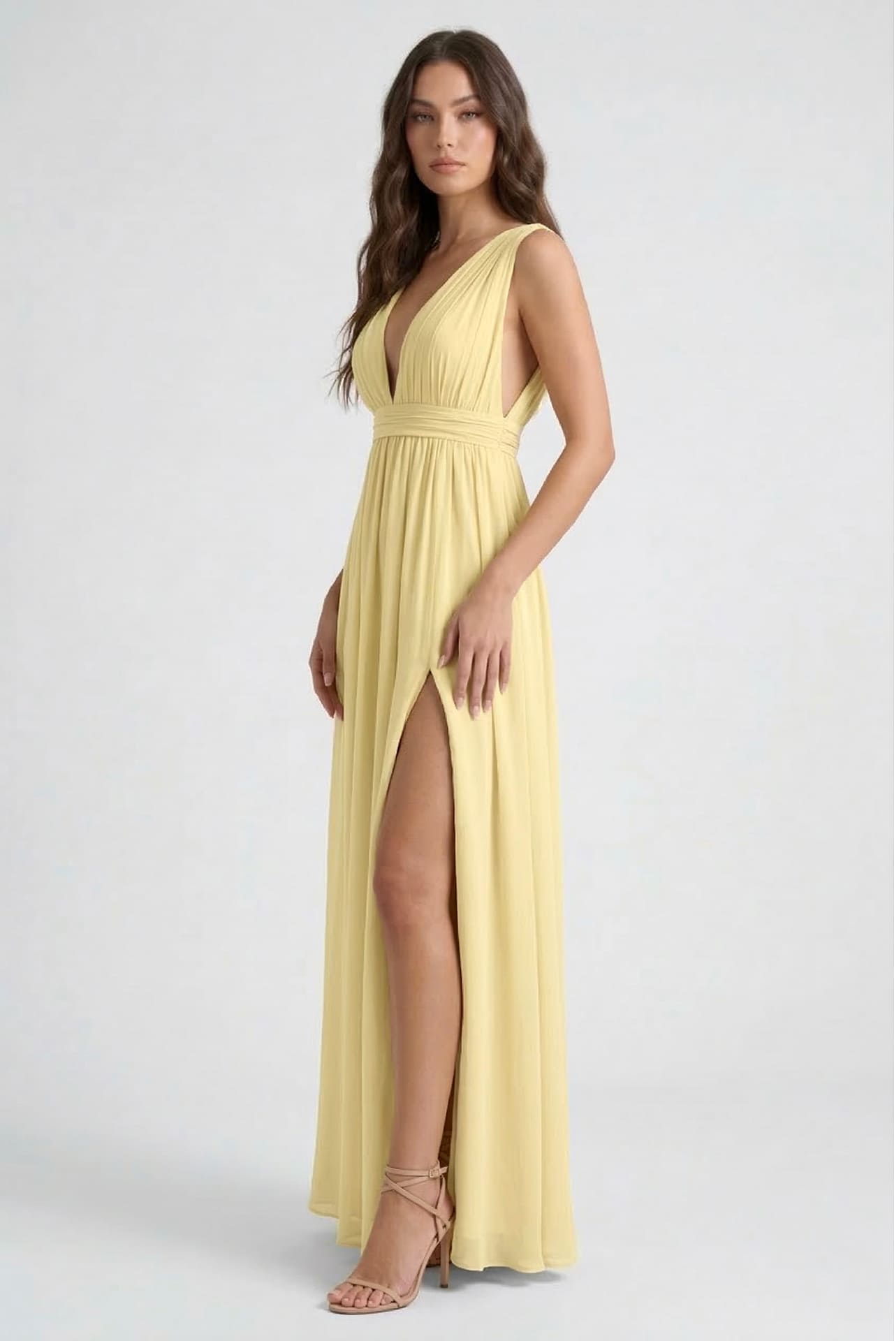 slim fit dress slacks Easter Dresses Graphic Print Sleeveless Deep V Neck Slim Fit Casual Vacation Bodycon Maxi Dresses(Yellow/XL) main image 0