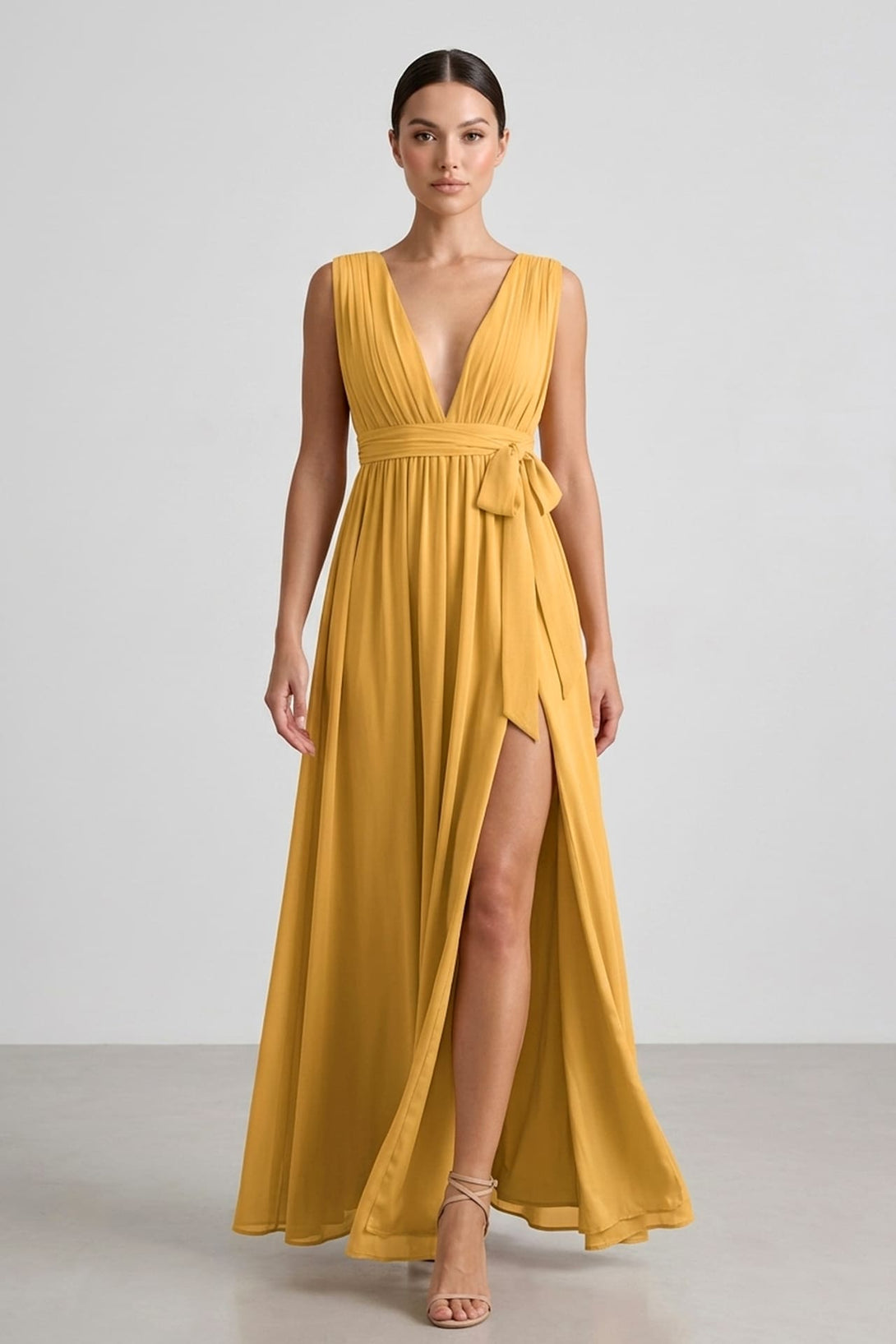 Butterscotch Bridesmaid Dress V-Neck Maxi | Shahida Shahida Parides Butterscotch Bridesmaid Dress V-Neck Maxi | Shahida Shahida Parides