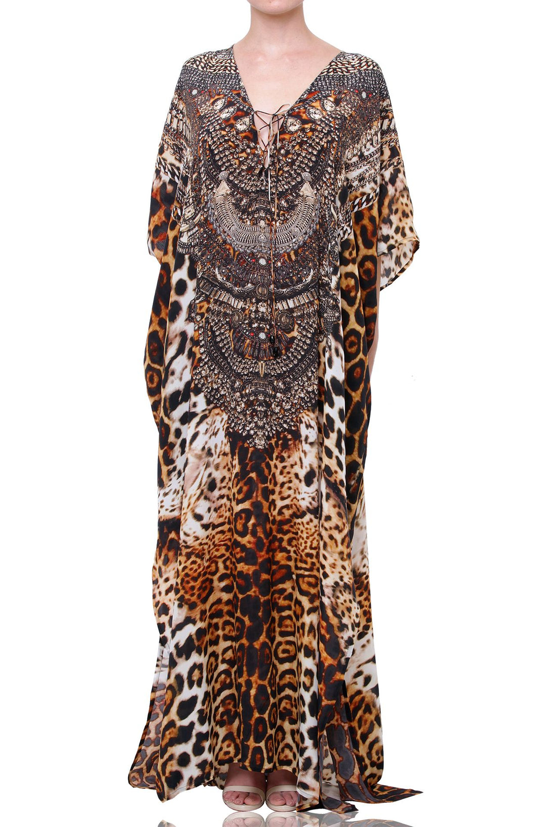 "leopard print kaftan dress" "Shahida Parides" "designer kaftan" "silk caftans"