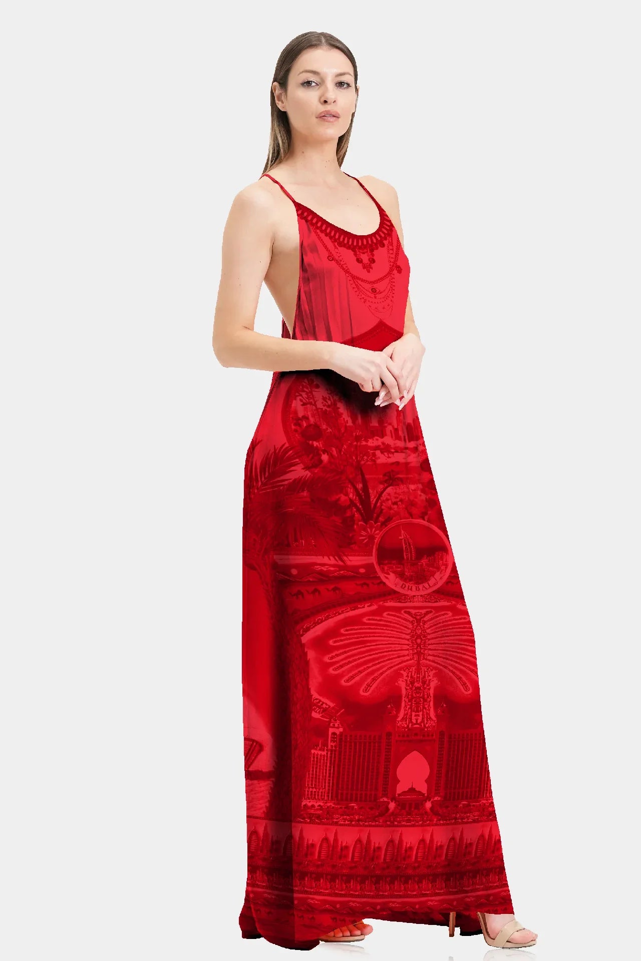 strappy flowy maxi dress M Color:965 - Concrete / Dark Green Line grazing length Concealed back Green Goddess Salad: Viral R5A500203X