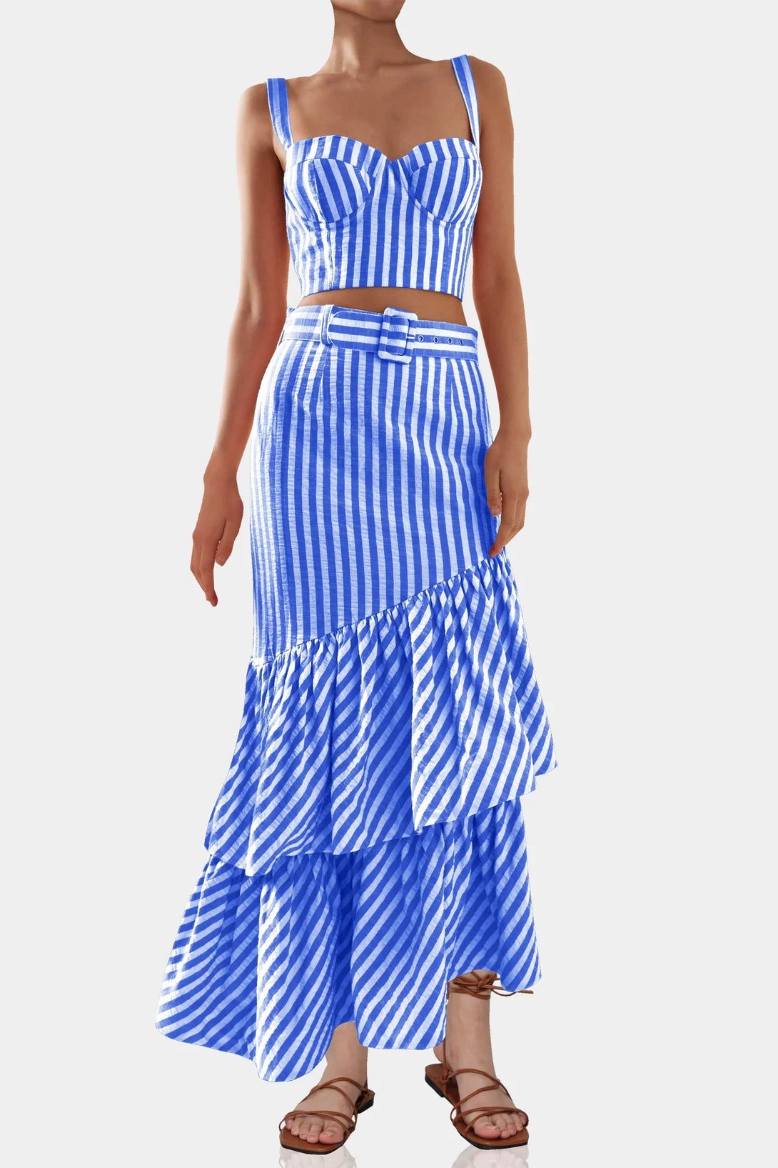 Small Stripe Print Long Maxi Skirt