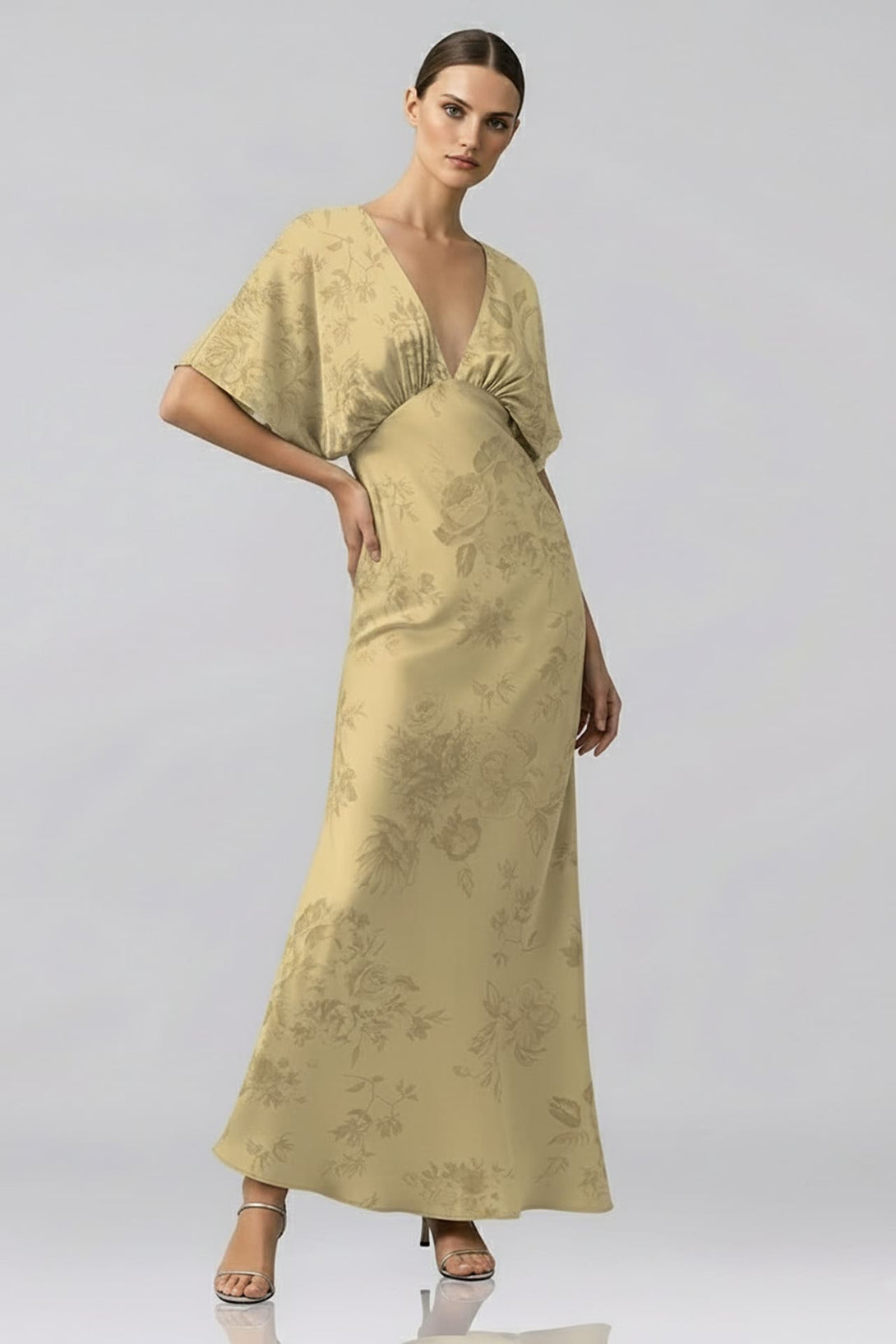 champagne flutter sleeve dress Flutter Sleeve V-Neck Chiffon A-Line Bridesmaid Dress in Champagne, Champagne / 28