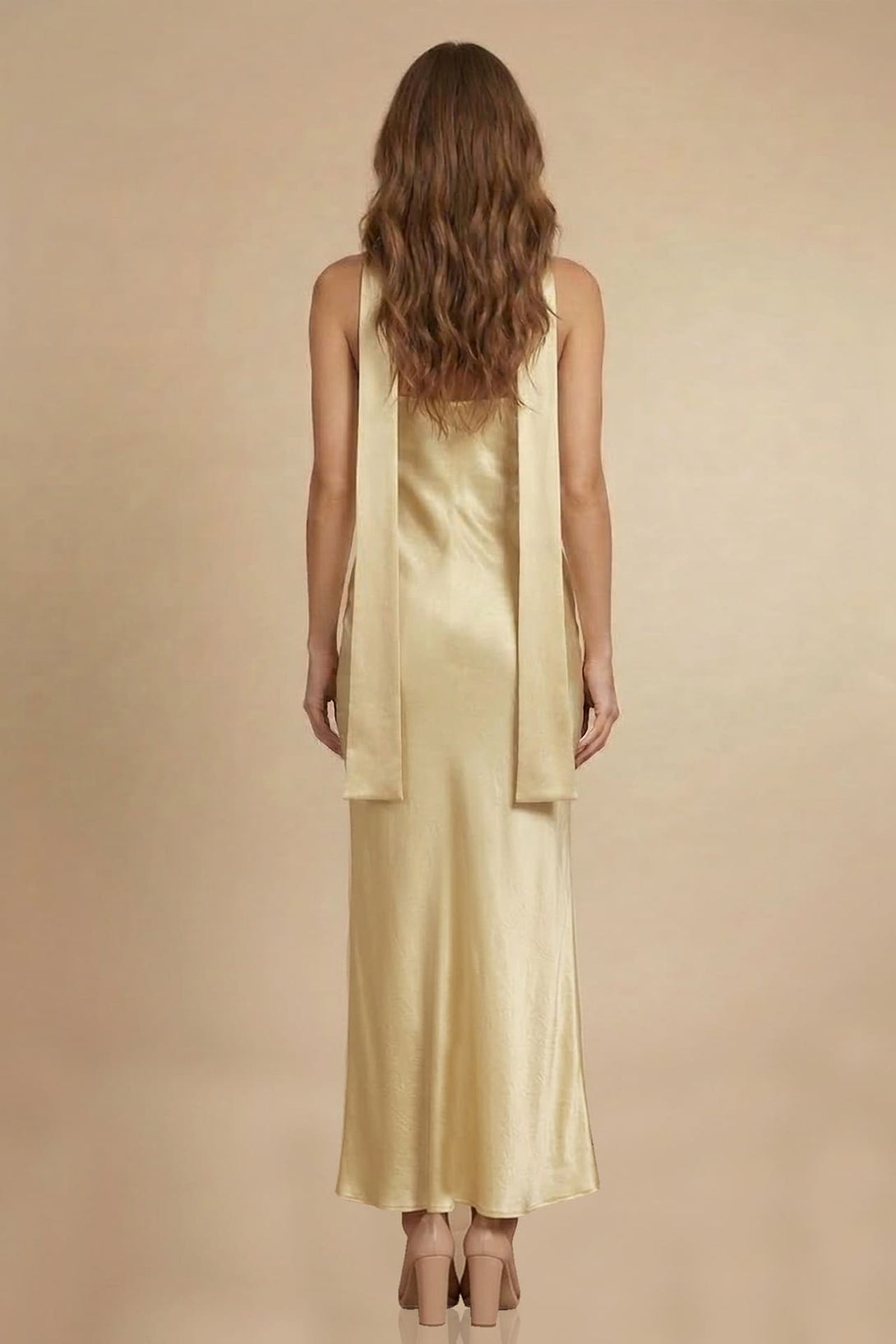 Champagne Strapless Satin Midi Dress for Weddings  Shahida Parides