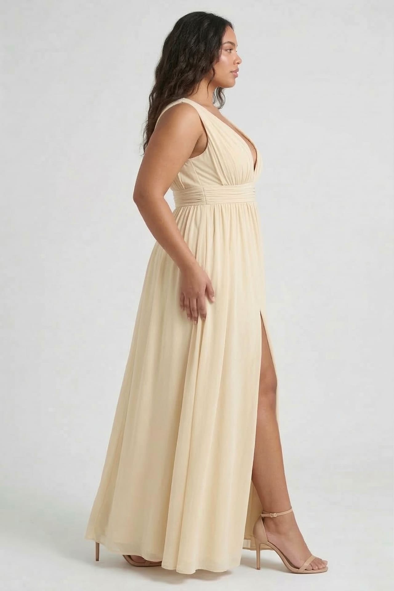 S / With Slit Champagne Heaven A-Line Wedding Guest Dress with V Neck by Shahsi