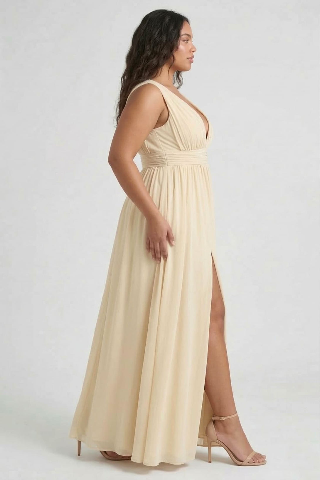 S / With Slit Champagne Heaven A-Line Wedding Guest Dress With V Neck by Shahsi