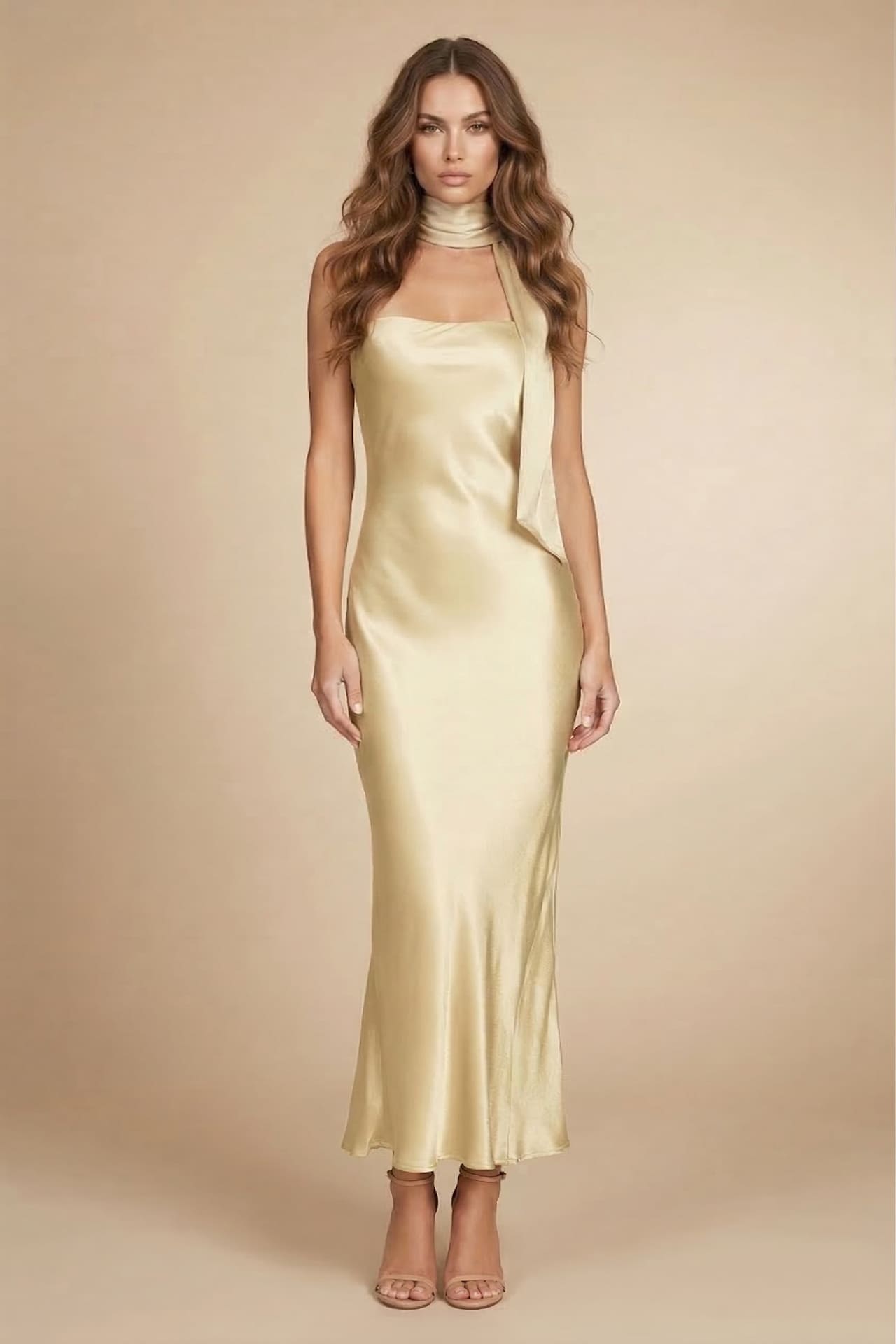 champagne midi dress bridesmaid Mina Midi Dress, in Champagne Luxe Satin | Show Me Your Mumu