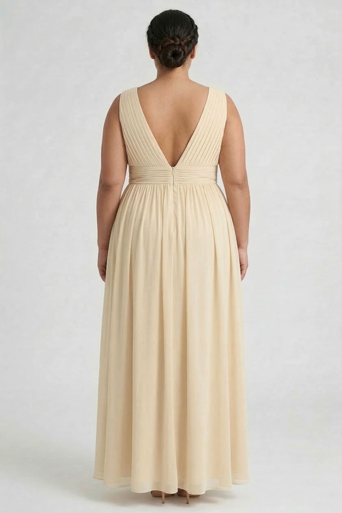 champagne color dress for wedding guest S / With Slit Champagne Heaven A-Line Wedding Guest Dress With V Neck by Shahsi