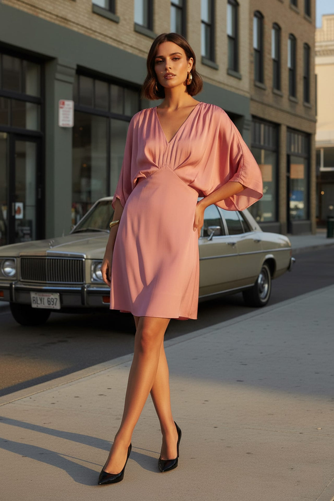 Elegant Pleated Mini Dress | V-Neck Party Style - Shahida Parides Elegant Pleated Mini Dress | V-Neck Party Style - Shahida Parides