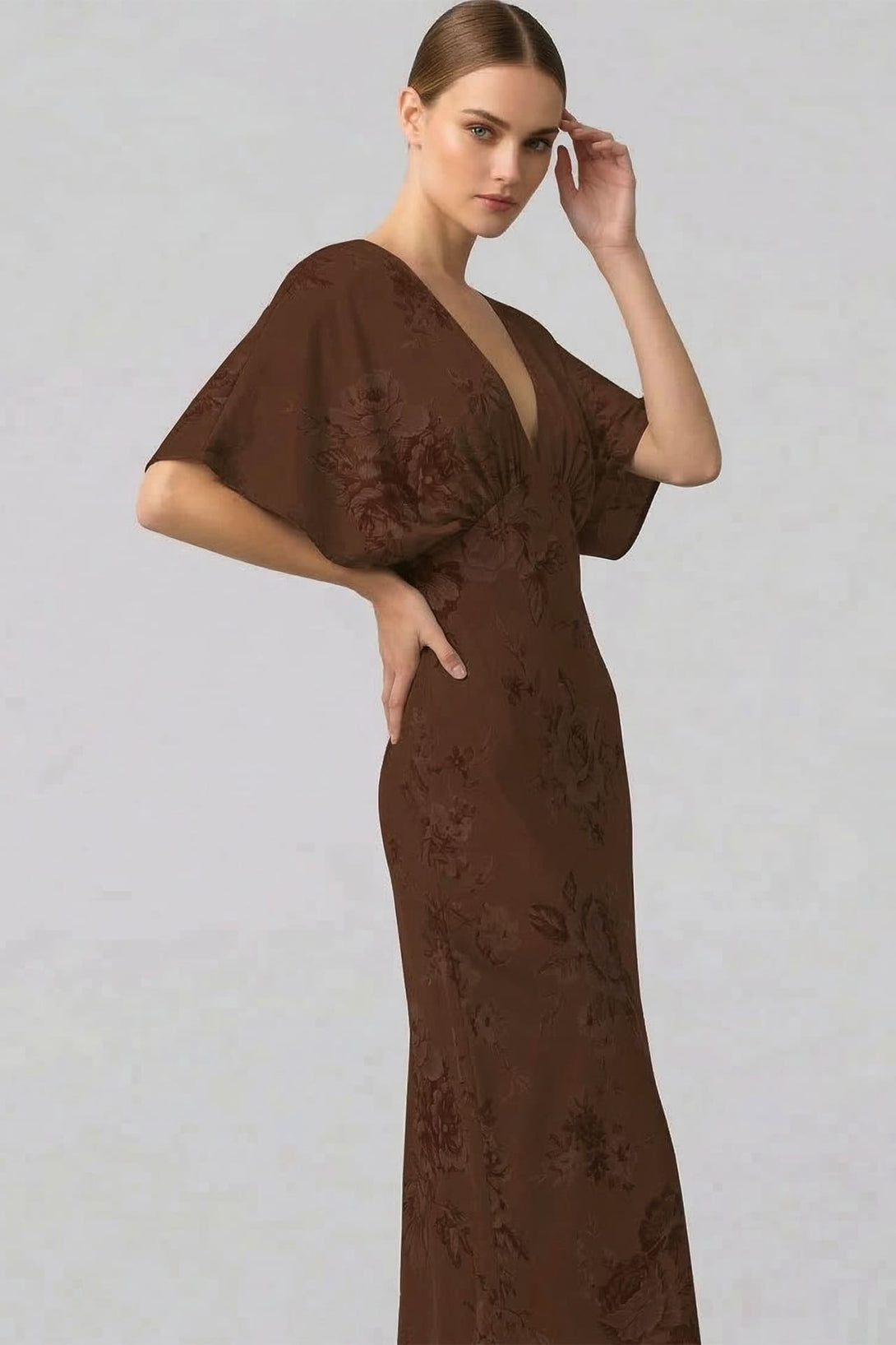 Chocolate Floral Satin Bridesmaid Dress |Shasi rustic wedding| Shahida Shahida Parides Chocolate Floral Satin Bridesmaid Dress |Shasi rustic wedding| Shahida Shahida Parides
