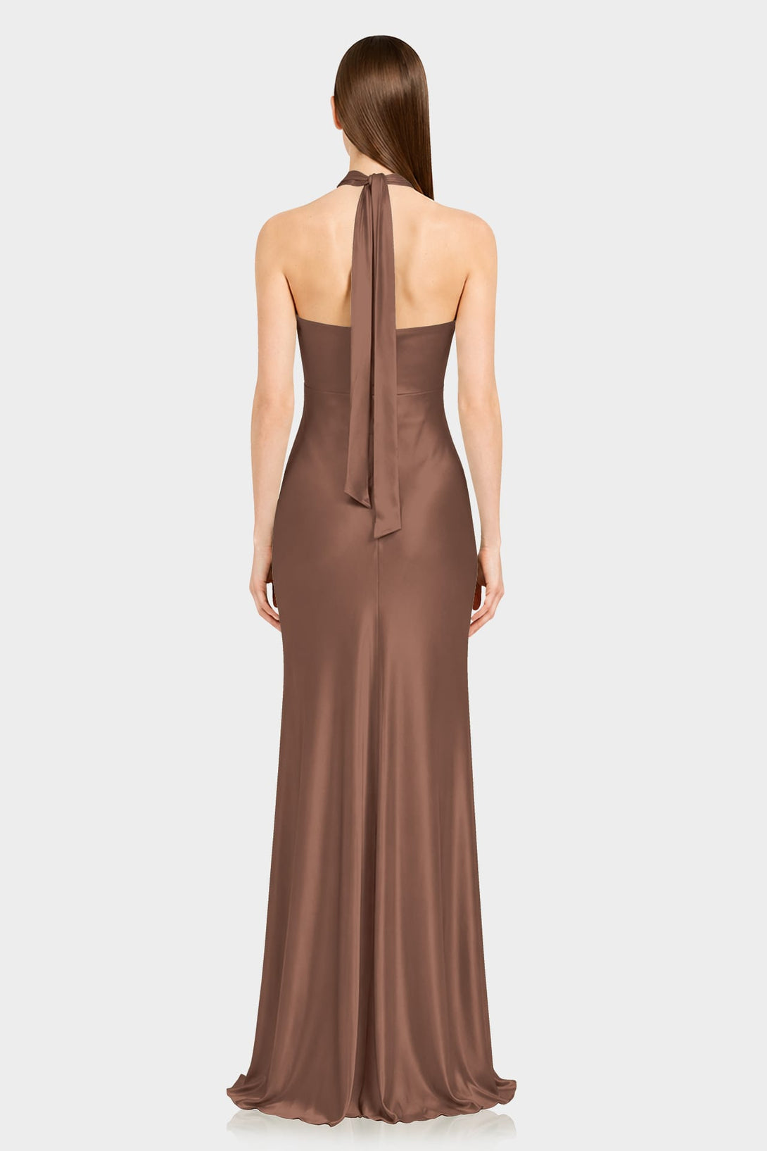 S Front Cut Out Satin Halter Maxi Dress