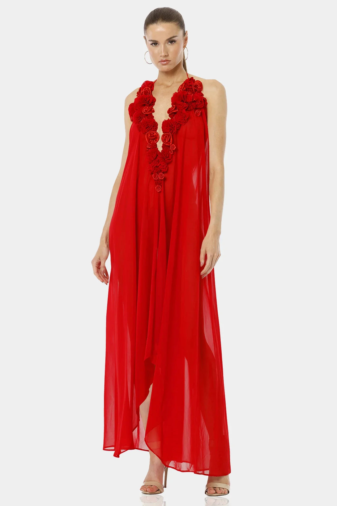 One Size Red 3D Flower Maxi Party Dresses One Size Red 3D Flower Maxi Party Dresses