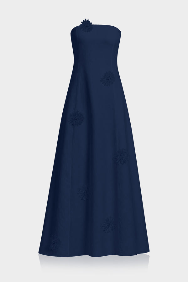 Standard / S Midnight Navy Smocked Waist Cotton Midi Dress for Women – Business Casual & Everyday Wear