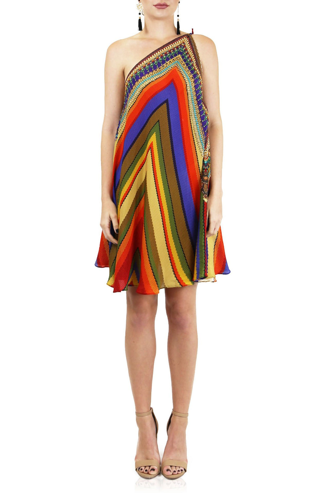  dress multicolor, short frock for women party wear, Shahida Parides, sleeveless short dress,