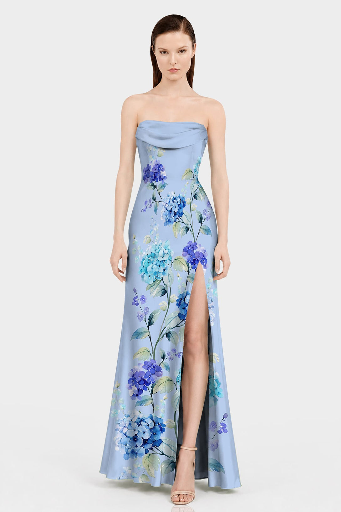 hydrangea bridesmaid dress S Floral Print Satin Convertible Maxi The Hottest Bridesmaids Dress model-oliviaphillips Size:0X (10-12) Floral full