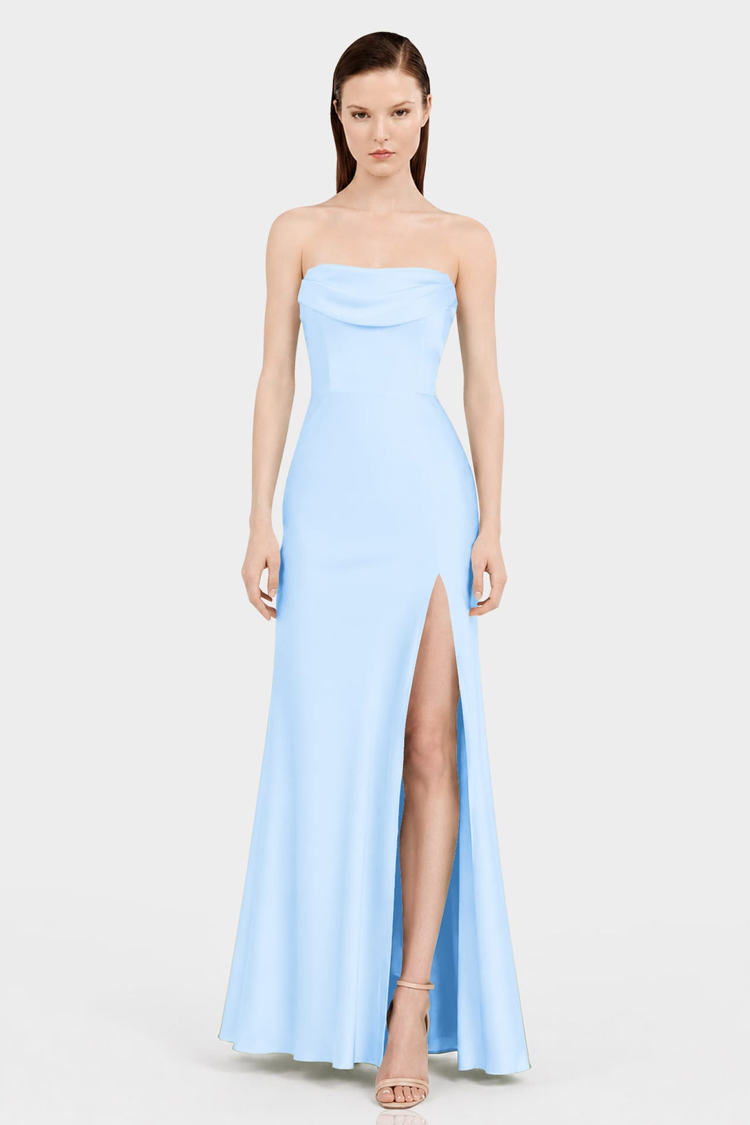 S Luxury Sky Blue Matte Satin Convertible Bridesmaid Maxi Dress for Women