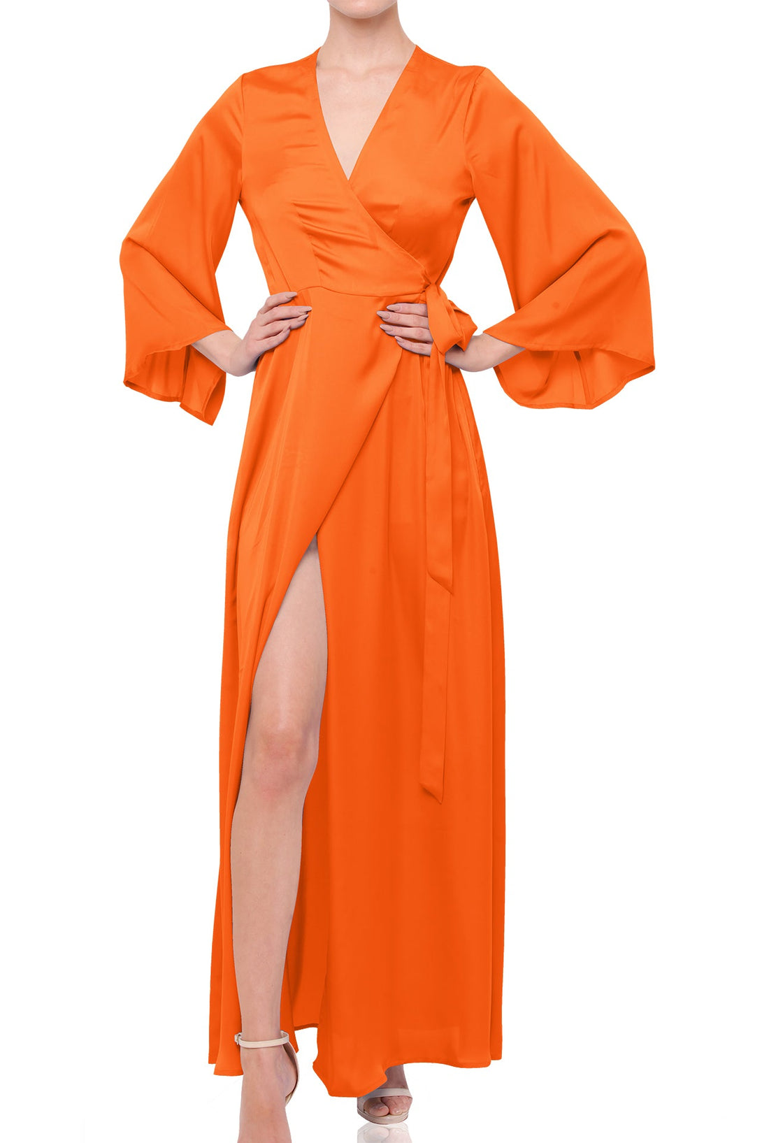 orange summer dress plus size Final Sale Plus Size Long Sleeve Casual Loose Pocket Dress in Orange  Chic  And Curvy