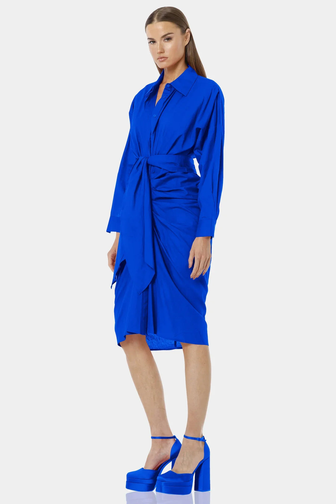 Blue Dress Shirt | Cotton Shirt Dress Midi - Shahida Parides Blue Dress Shirt | Cotton Shirt Dress Midi - Shahida Parides