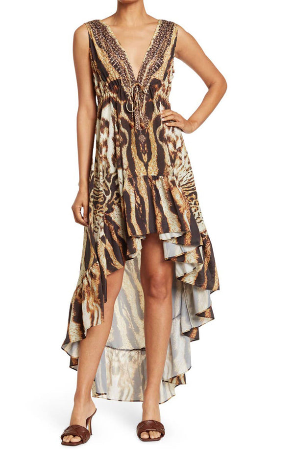  brown maxi dress, formal dresses for women, plus size maxi dresses, Shahida Parides, high low ruffle dress,