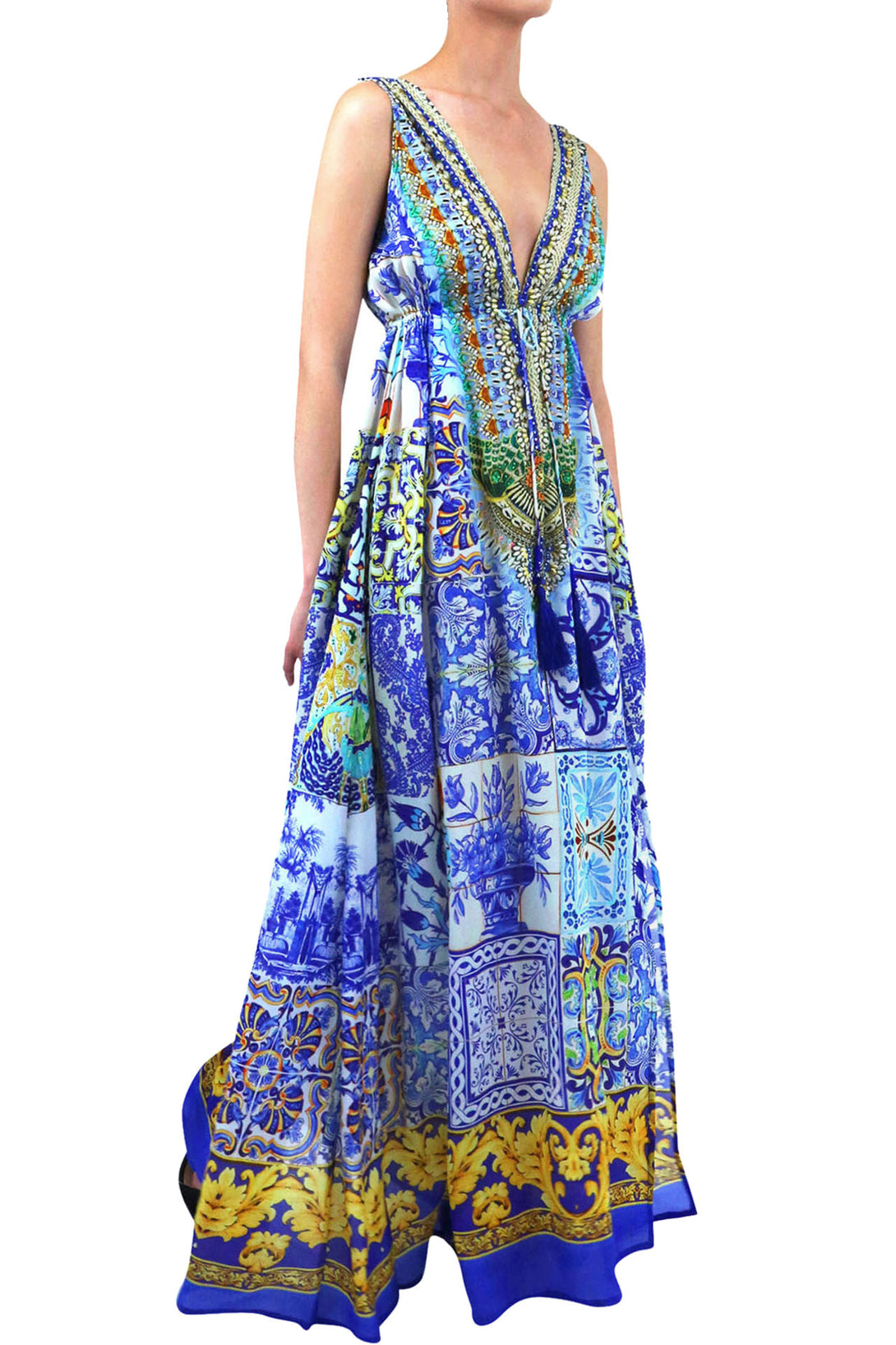  blue long dress formal, summer maxi dresses for women, plunging v neck formal dress,