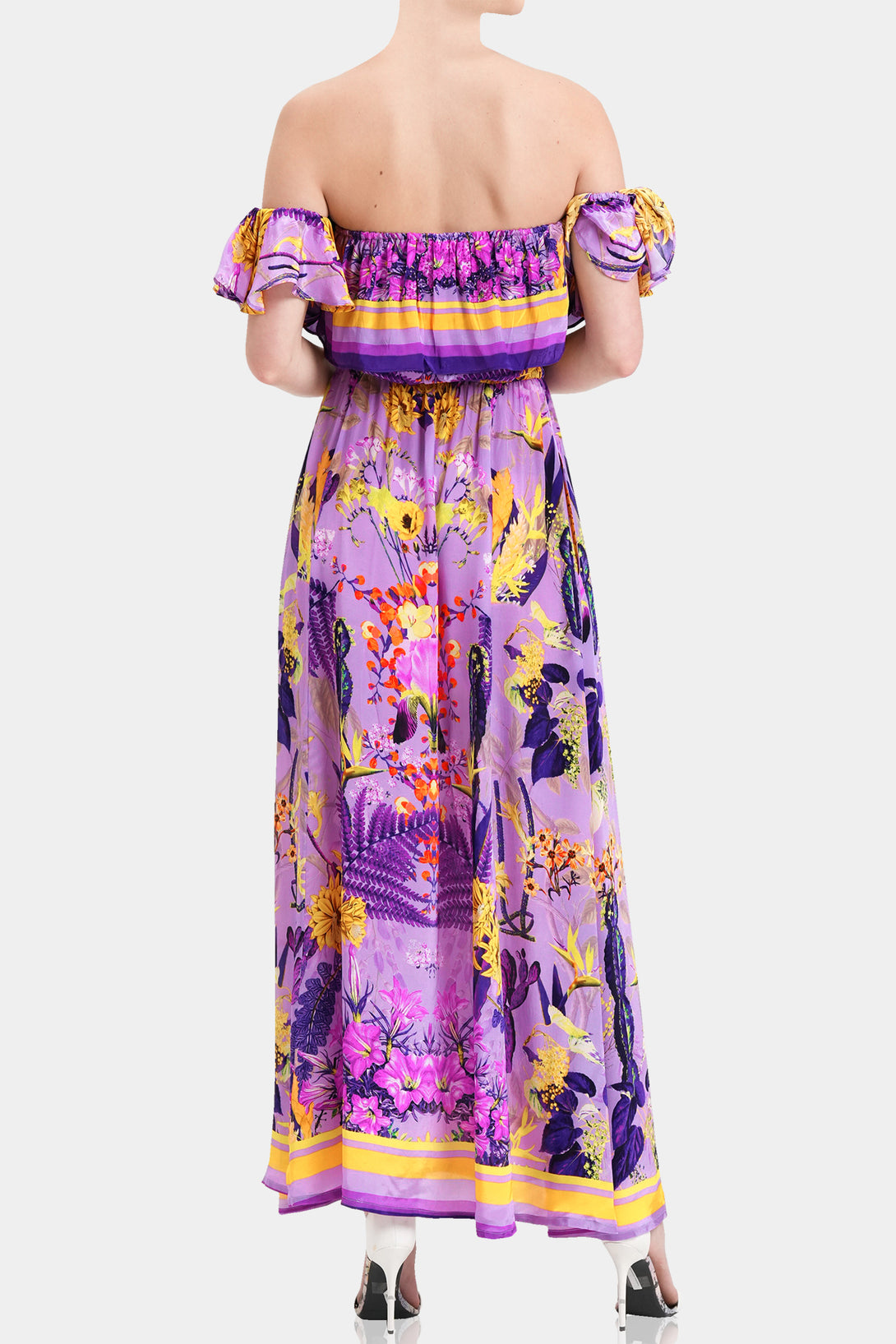  purple colour long dress, Shahida Parides, off the shoulder dress with sleeves, long formal dresses,