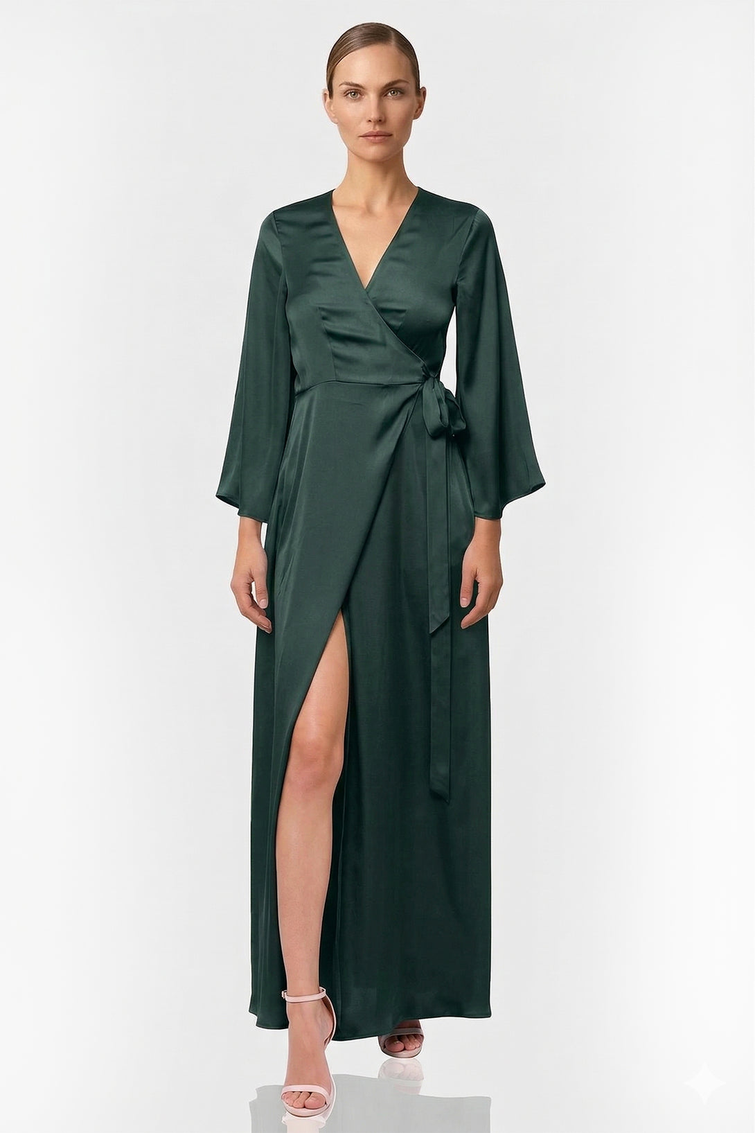 S Dark Sage Long Sleeve Lightweight Wrap Dress for Tropical Travel S Dark Sage Long Sleeve Lightweight Wrap Dress for Tropical Travel