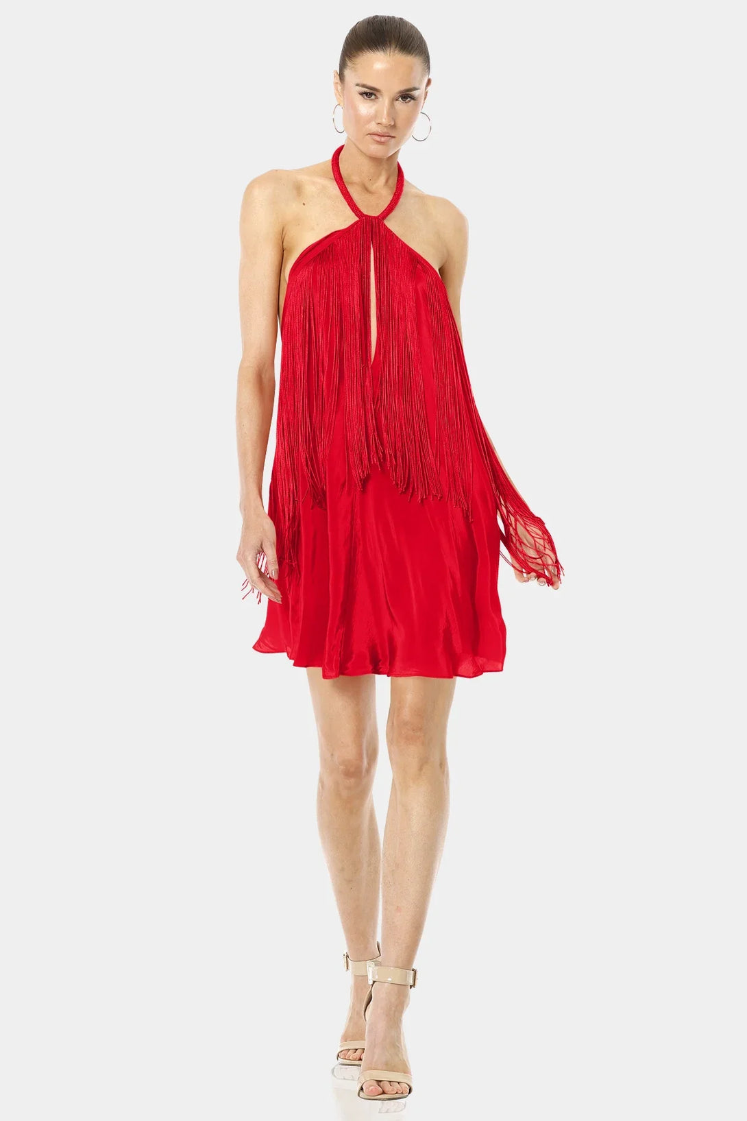 crimson mini dress Solid Color Dress | Red Mini Dress | Halter Neckline Dress