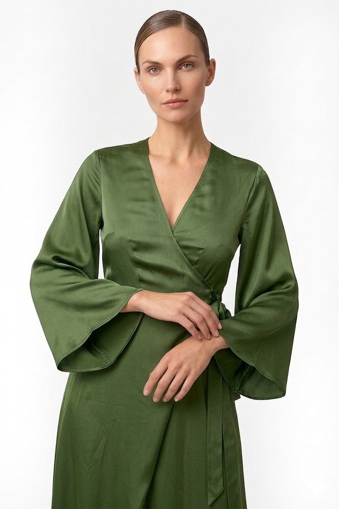 S Forest Green Satin Wrap Maxi Dress Bridesmaid Dress for Spring Summer Weddings S Forest Green Satin Wrap Maxi Dress Bridesmaid Dress for Spring Summer Weddings