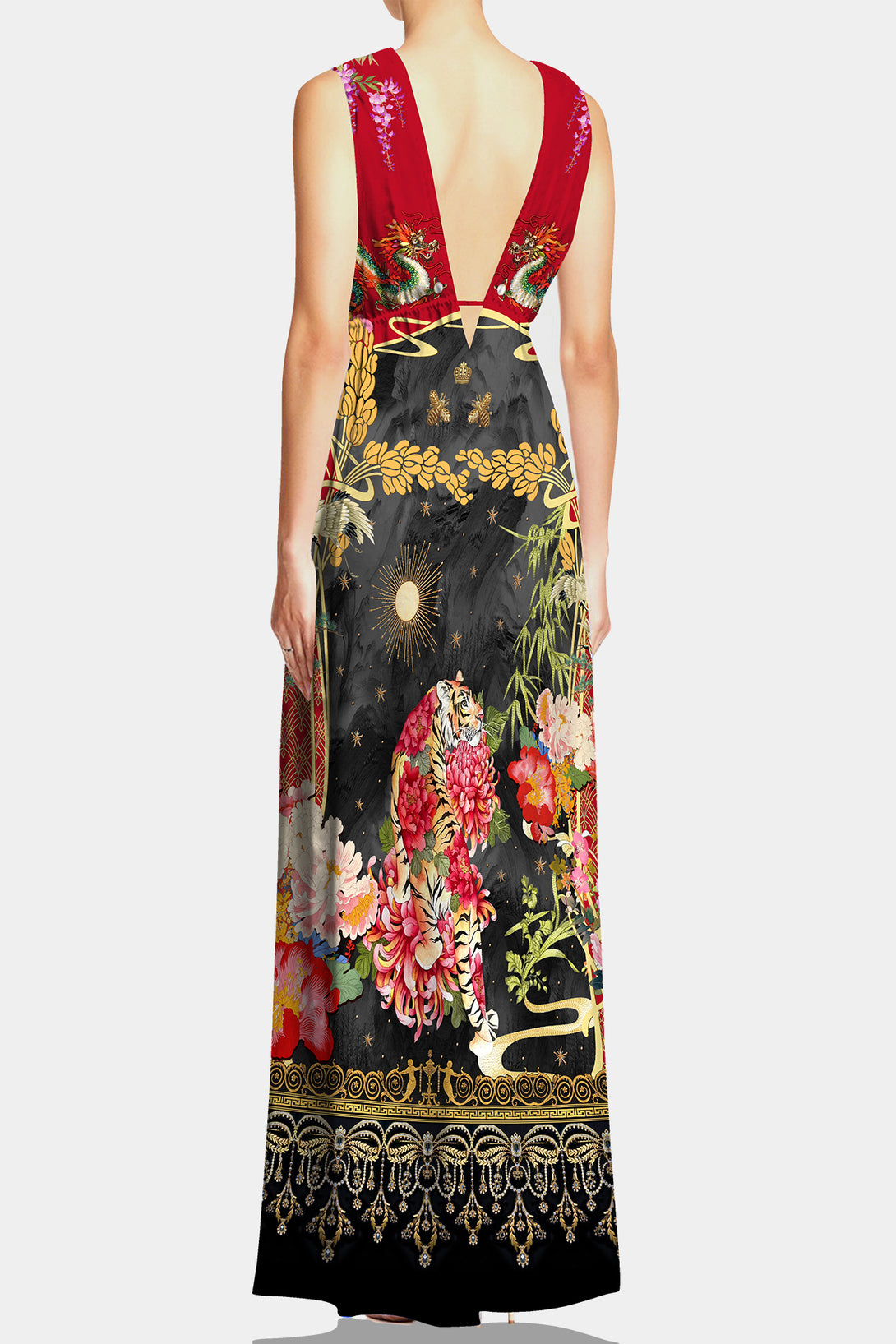 Shahida Parides, plunge neck cocktail dress, long flowy dresses, long summer dresses, 