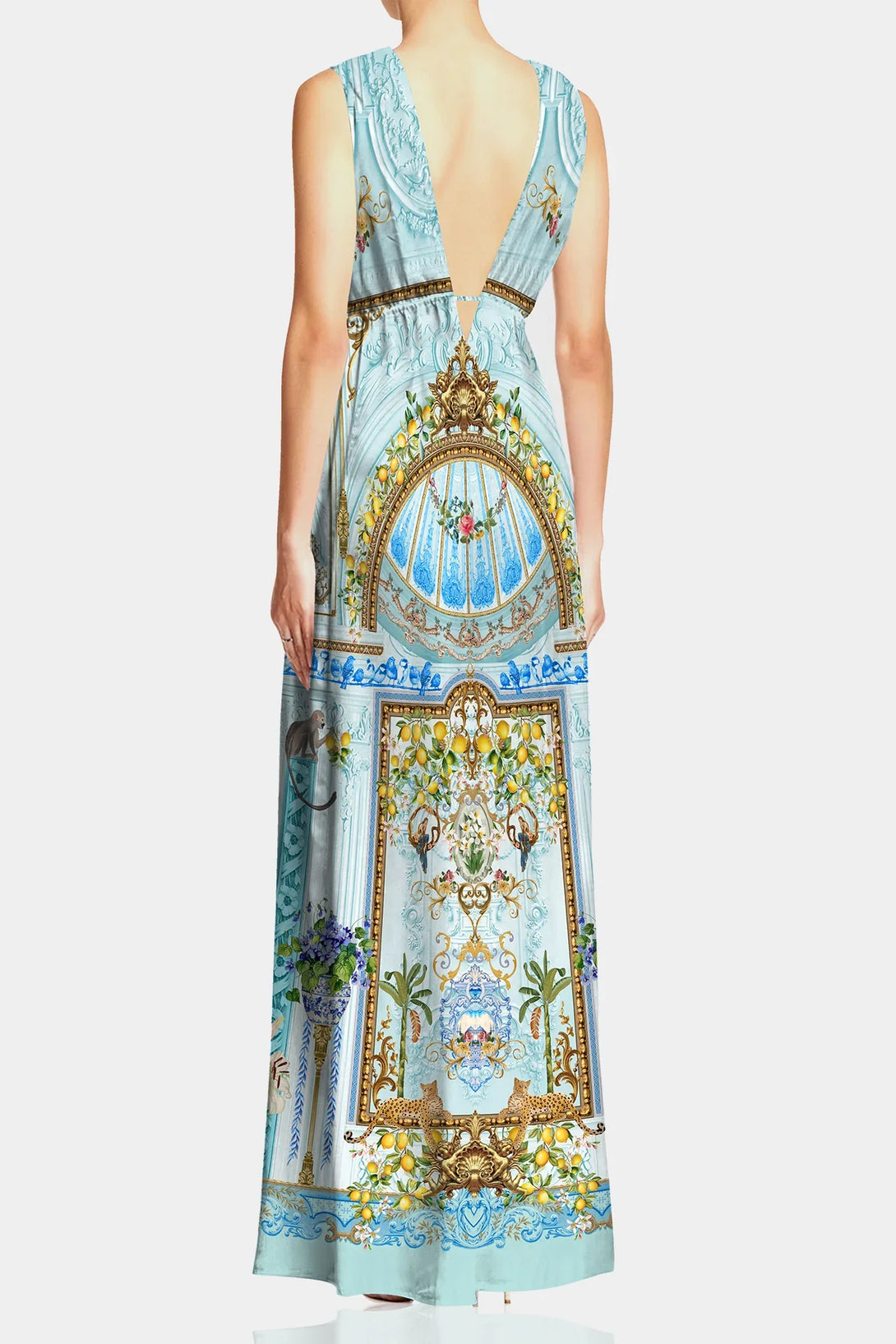 Shahida Parides,
light blue long dress,
ladies v neck dress,
hi-slit dress,