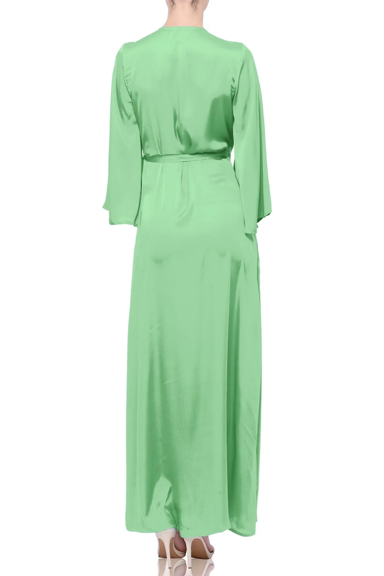 dark green long sleeve wrap dress green wedding guest dress maxi Dark Green romantic wrap dress