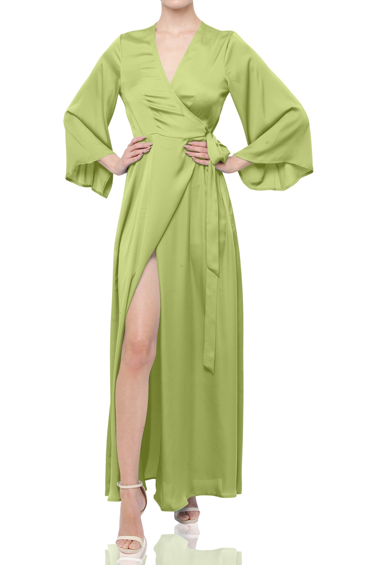 S Sage Green Satin Wrap Maxi Dress Bridesmaid & Garden Wedding Dress S Sage Green Satin Wrap Maxi Dress Bridesmaid & Garden Wedding Dress