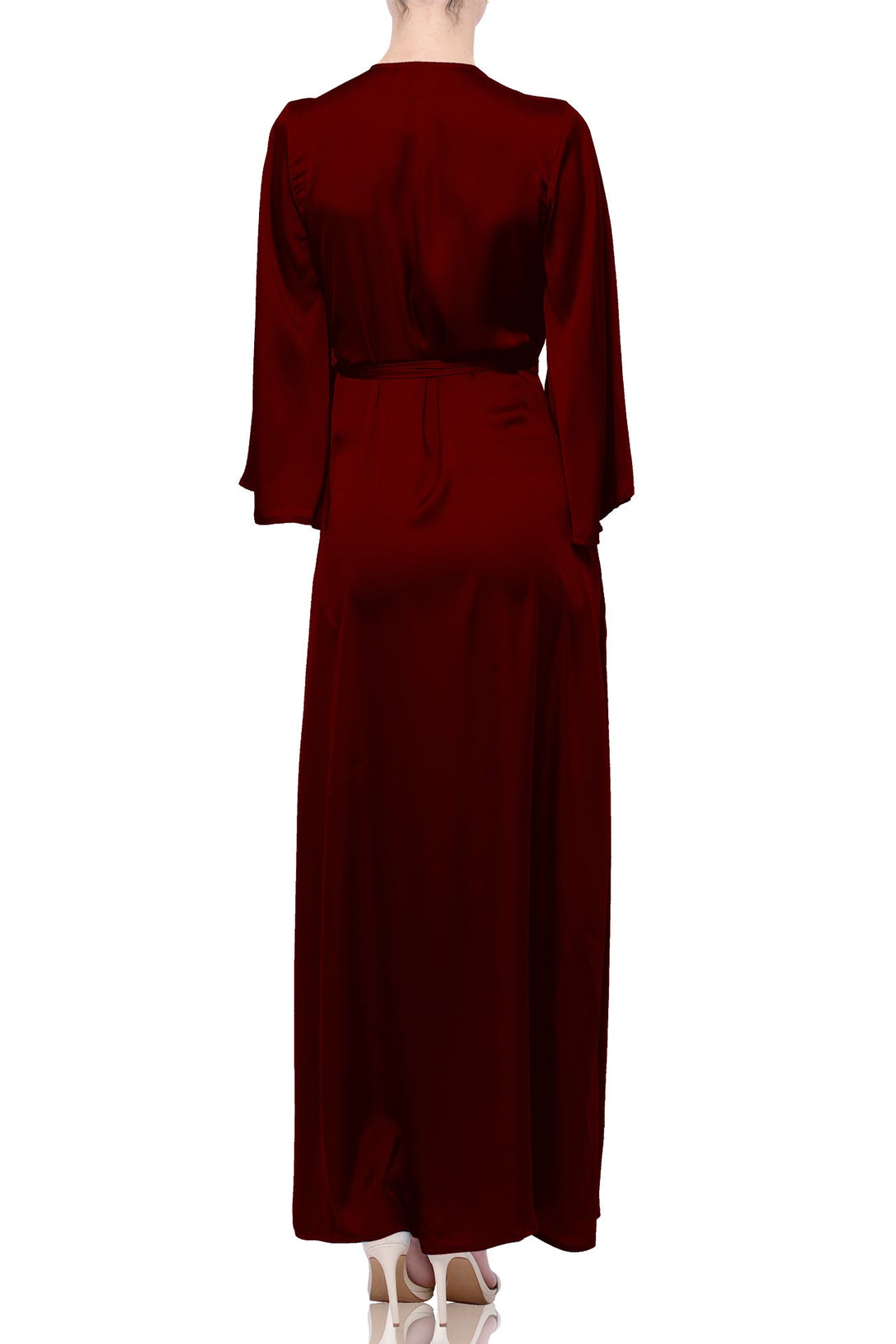 S Wine Satin Wrap Maxi Dress Elegant Evening & Cocktail Dress S Wine Satin Wrap Maxi Dress Elegant Evening & Cocktail Dress