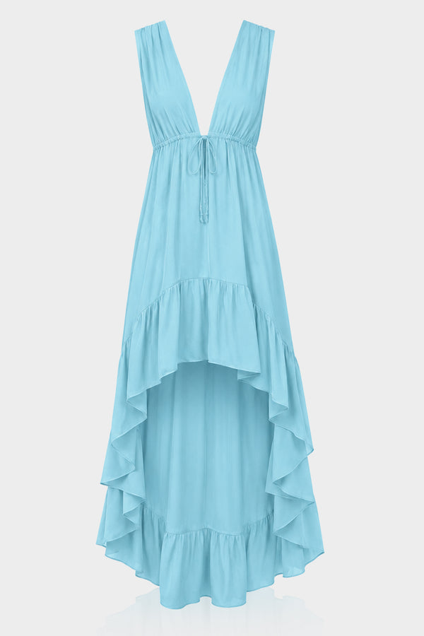 aqua ruffled asymmetrical hem dress S Blue Long Silk Black Warehouse Satin Halter Spring Sale 2026 up back ensures a Size:child-4