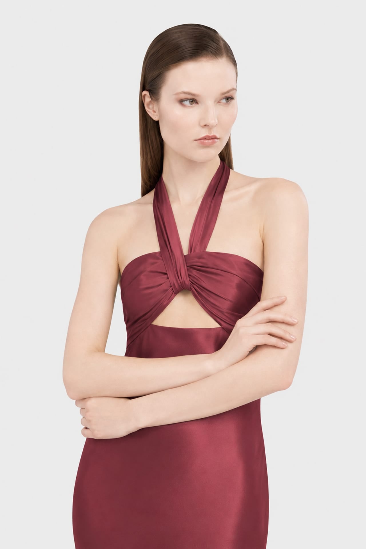matte silk maxi dress S Luxury Lilac Matte Satin Halter Maxi Dress with Twist Front & Front Cut Out